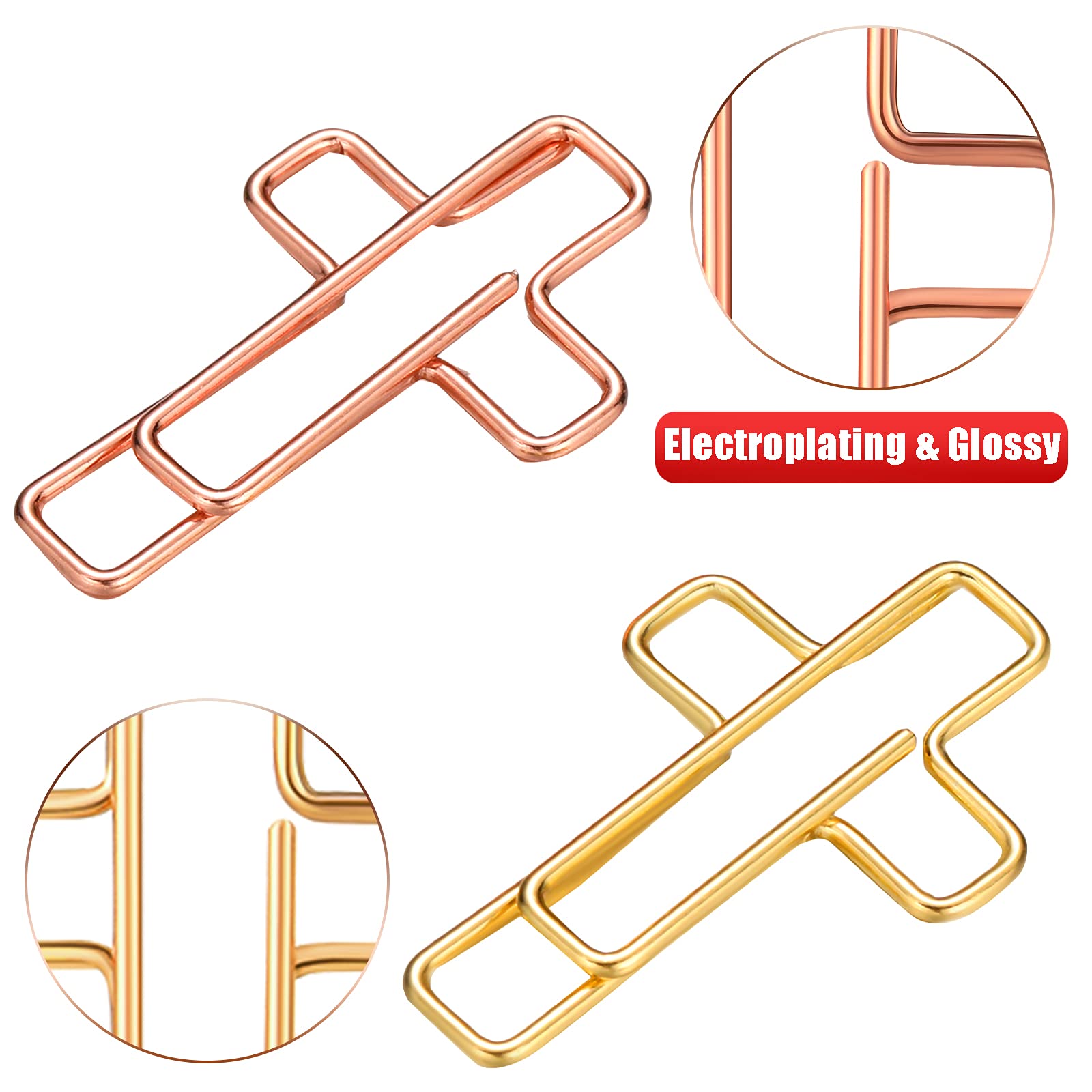 100-Piece Gold & Rose Gold Cross Paper Clips - Metal Office Supplies with Clear Storage Box for Document Organization, Journaling, Note Sorting | Perfect for Office, School, Home & Craft Projects