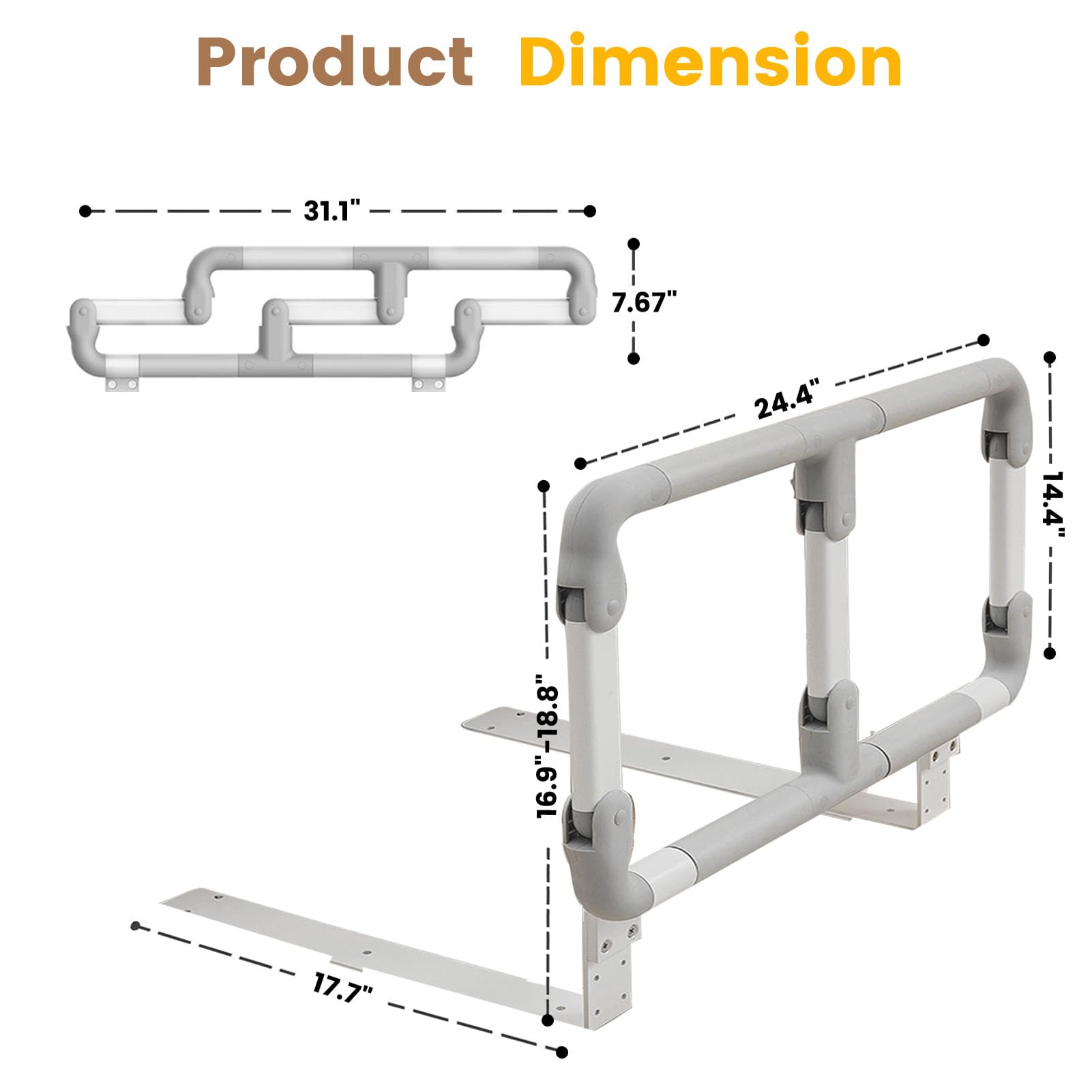 Adjustable Height Folding Bed Rails for Elderly & Seniors - Heavy Duty Safety Assist Bar to Prevent Falls - Ideal for Home Care, Hospitals & Assisted Living Facilities
