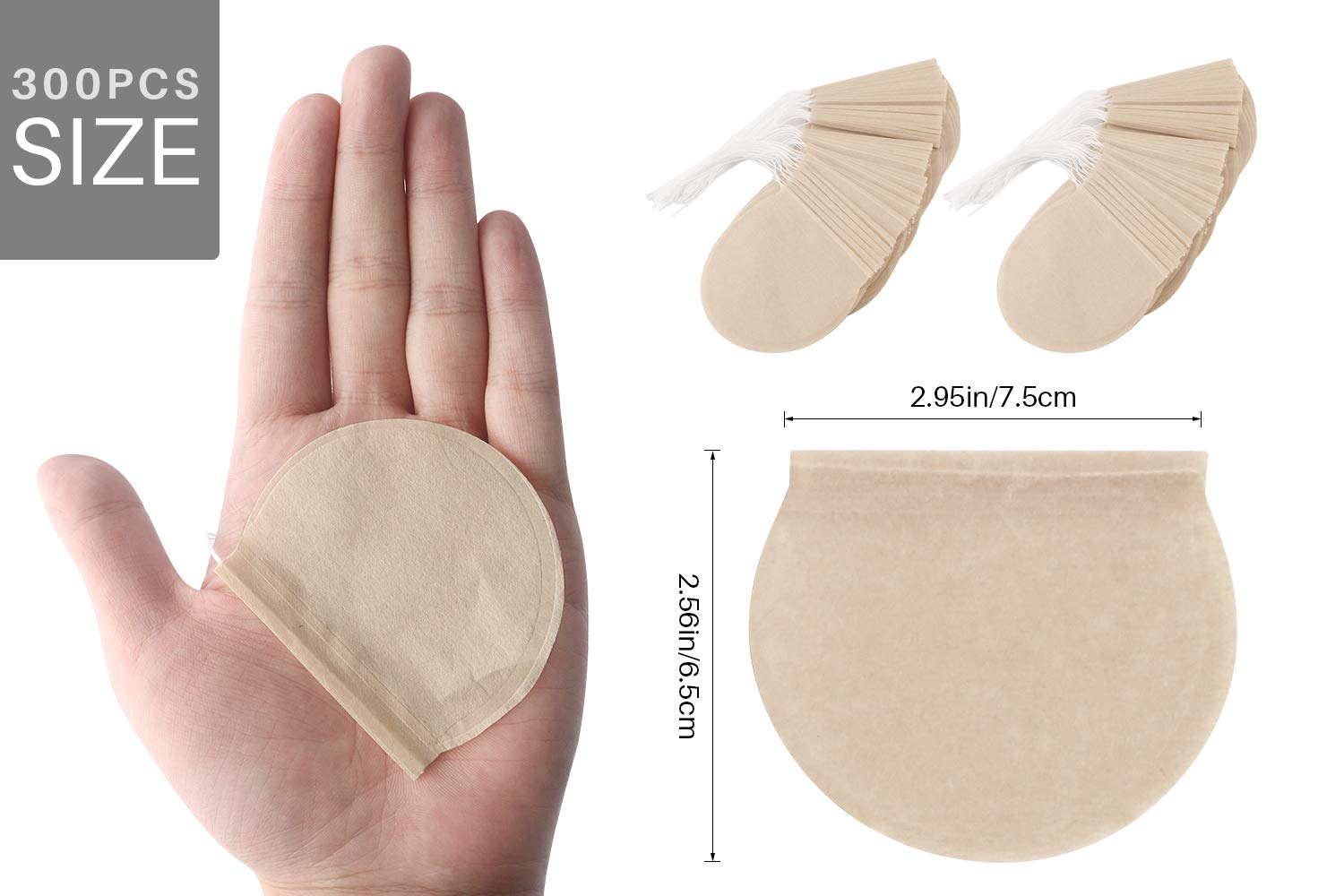 300pcs Disposable Empty Tea Filter Bags - Natural Safe Drawstring Tea Infuser for Loose Leaf Herbs & Teas (Round Shape) - Perfect for Home Brewing, Office Tea Time & Gift Packaging