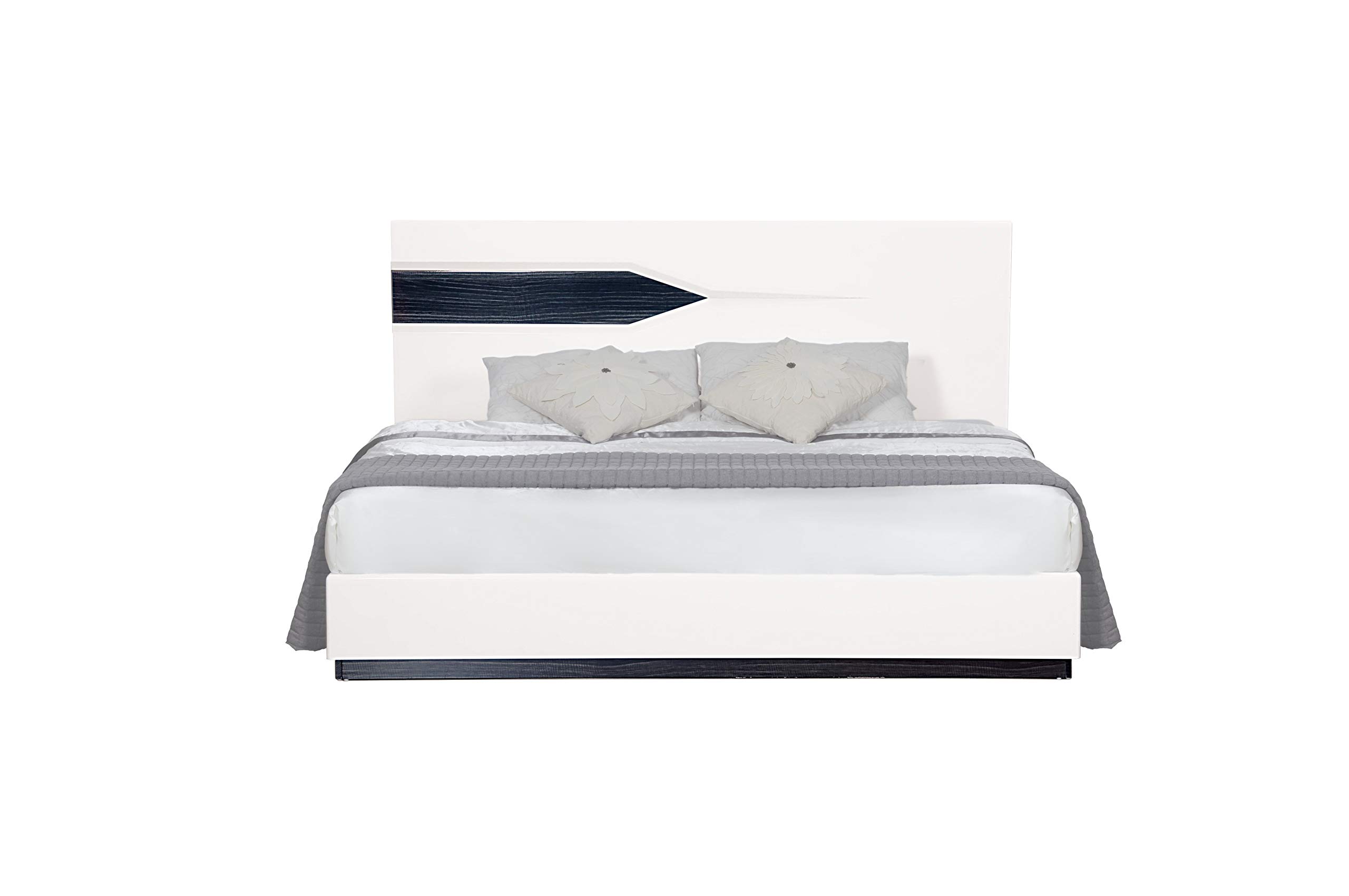 Global Furniture Hudson Queen Size Bed Frame in Zebra Grey & White - Modern Bedroom Furniture for Home & Guest Room Decor