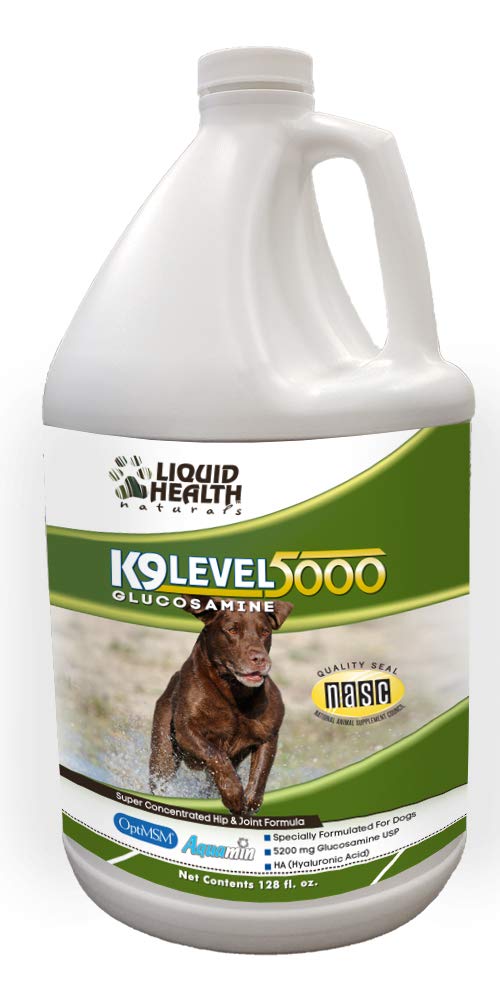 LIQUIDHEALTH 128 Oz K9 Liquid Glucosamine Level 5000 for Dogs - Joint Health Supplement with Chondroitin & MSM for Large Breeds - Hip & Joint Support Liquid Vitamins for Senior Dogs - Perfect for Active & Aging Dogs (1 Gallon)