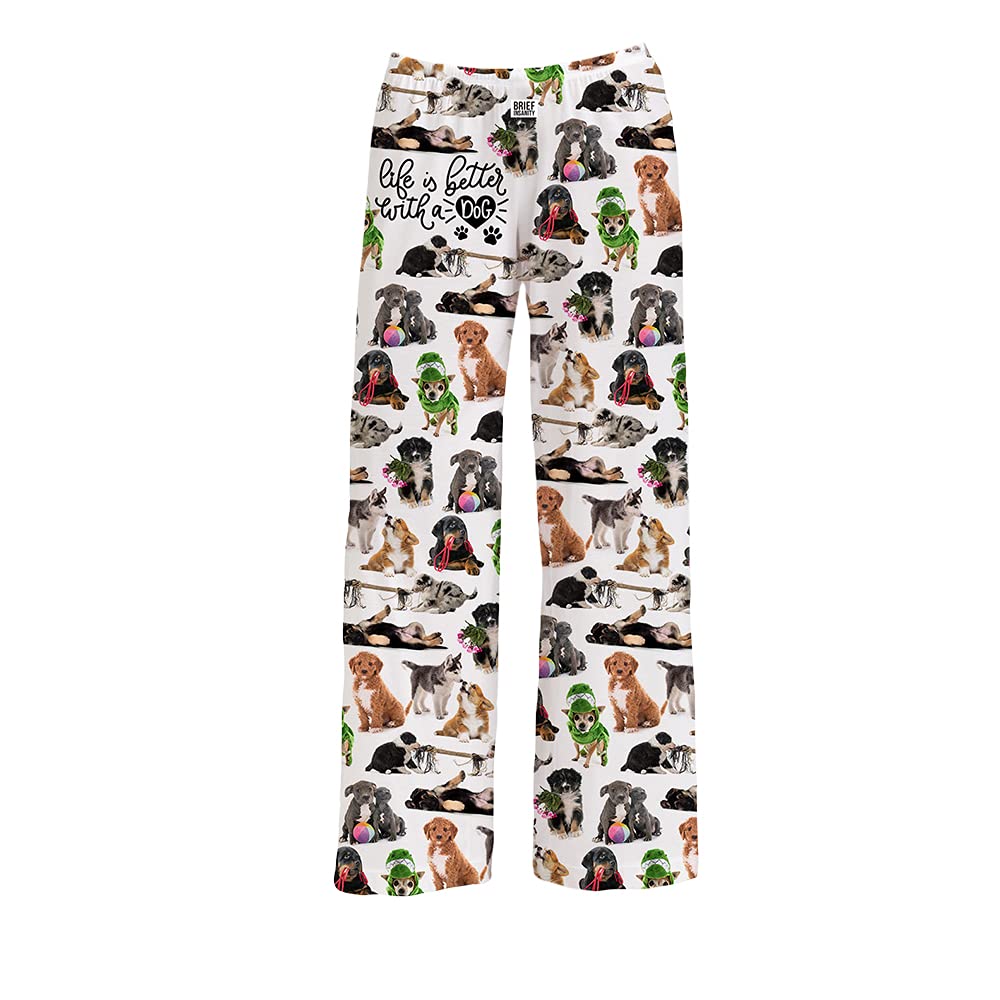 BRIEF INSANITY Dog Lover Pajama Pants - Soft Wide Leg Sleepwear for Women & Men - Cozy Unisex Loungewear - Perfect for Relaxing at Home, Dog Walking, and Netflix Nights
