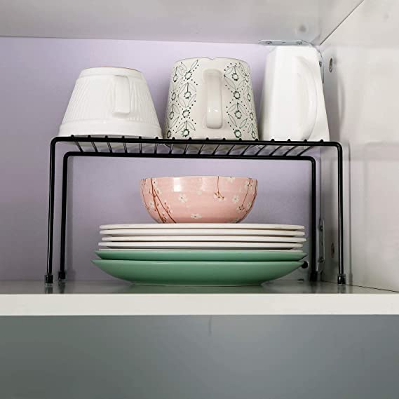 CR18 COLLECTION 6-Piece Black Stainless Steel Kitchen Organizer Set - Dish Rack, Storage Shelf, Plate Stand & Utensil Holder for Cabinets - Space Saving Solution for Small Kitchens & Apartments (Black, Pack of 6)