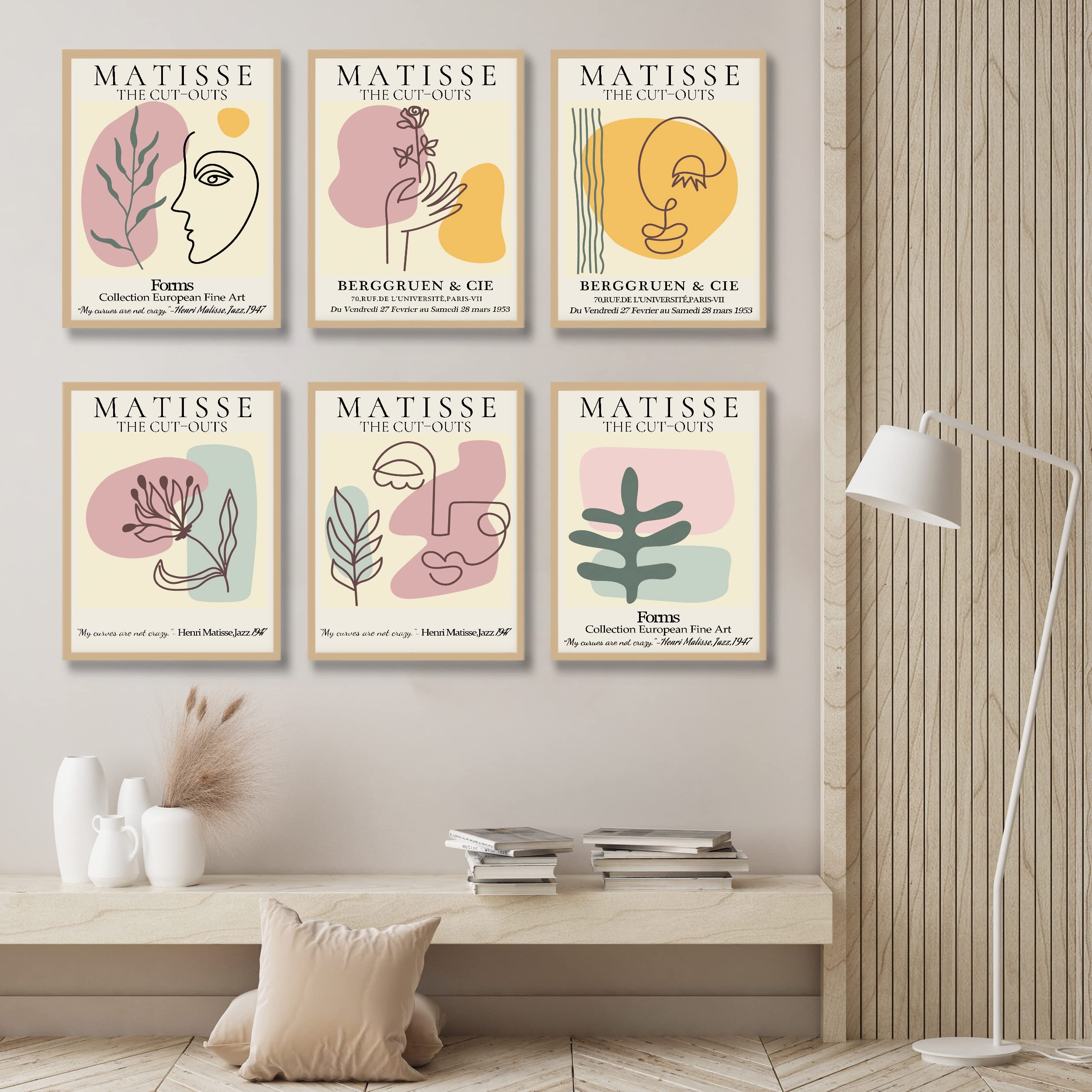 Matisse Abstract Wall Art Print Set of 6 - Minimalist Canvas Posters for Home & Office Decor - 11x14 Inch UNFRAMED - Perfect for Living Room, Bedroom & Workspace Aesthetic Enhancement