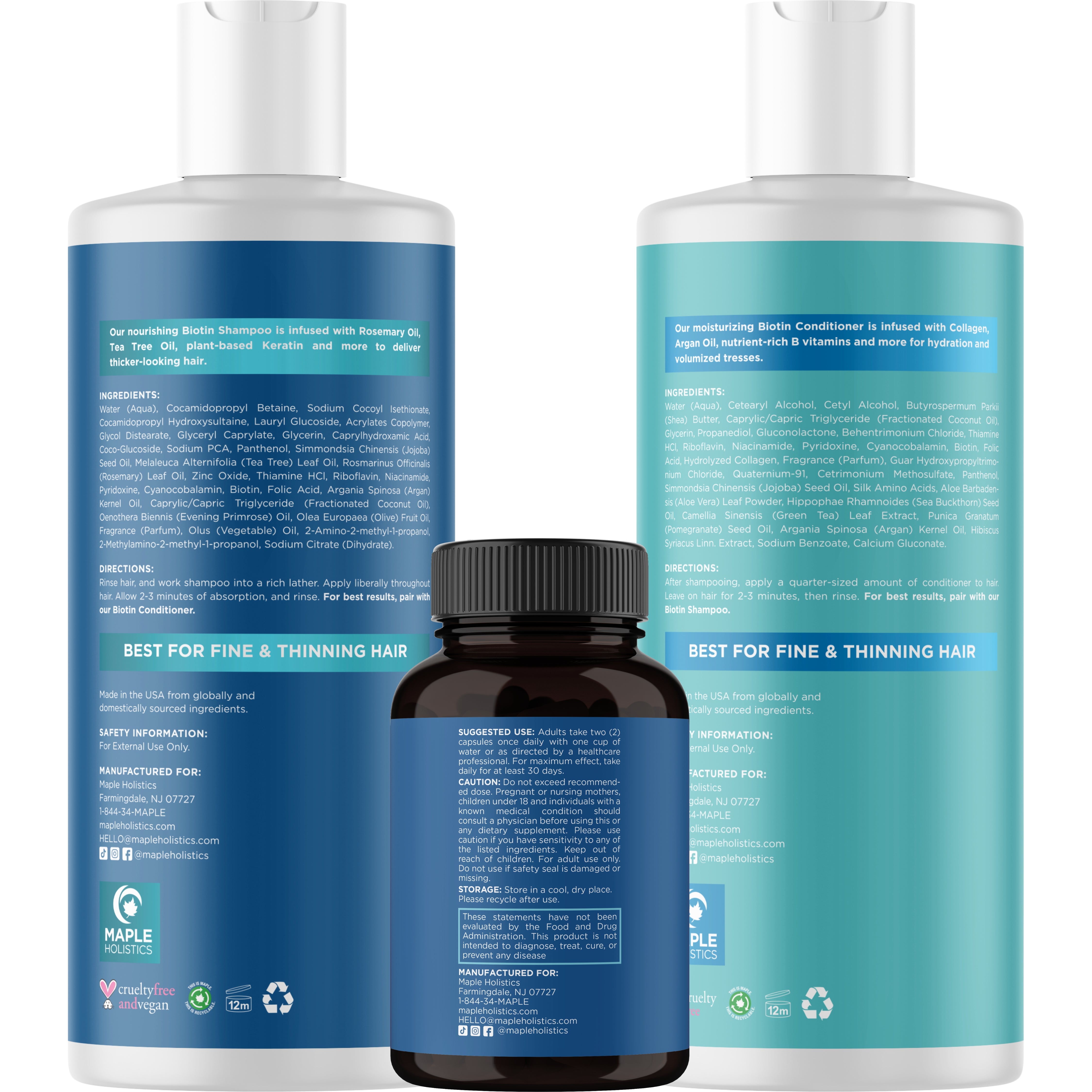 Premium Biotin Hair Growth Bundle - Strengthen & Thicken Hair with Biotin Shampoo, Conditioner & Vitamins - Perfect for Thinning Hair & Hair Loss Treatment at Home