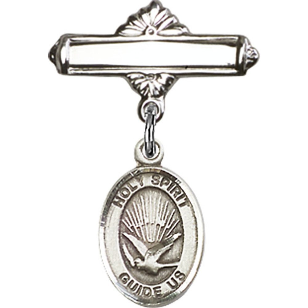 1 X 5/8 Inch Sterling Silver Baby Badge with Holy Spirit Charm & Polished Pin - Perfect for Christening Gifts, Baptism Jewelry & Baby Blessing Keepsakes