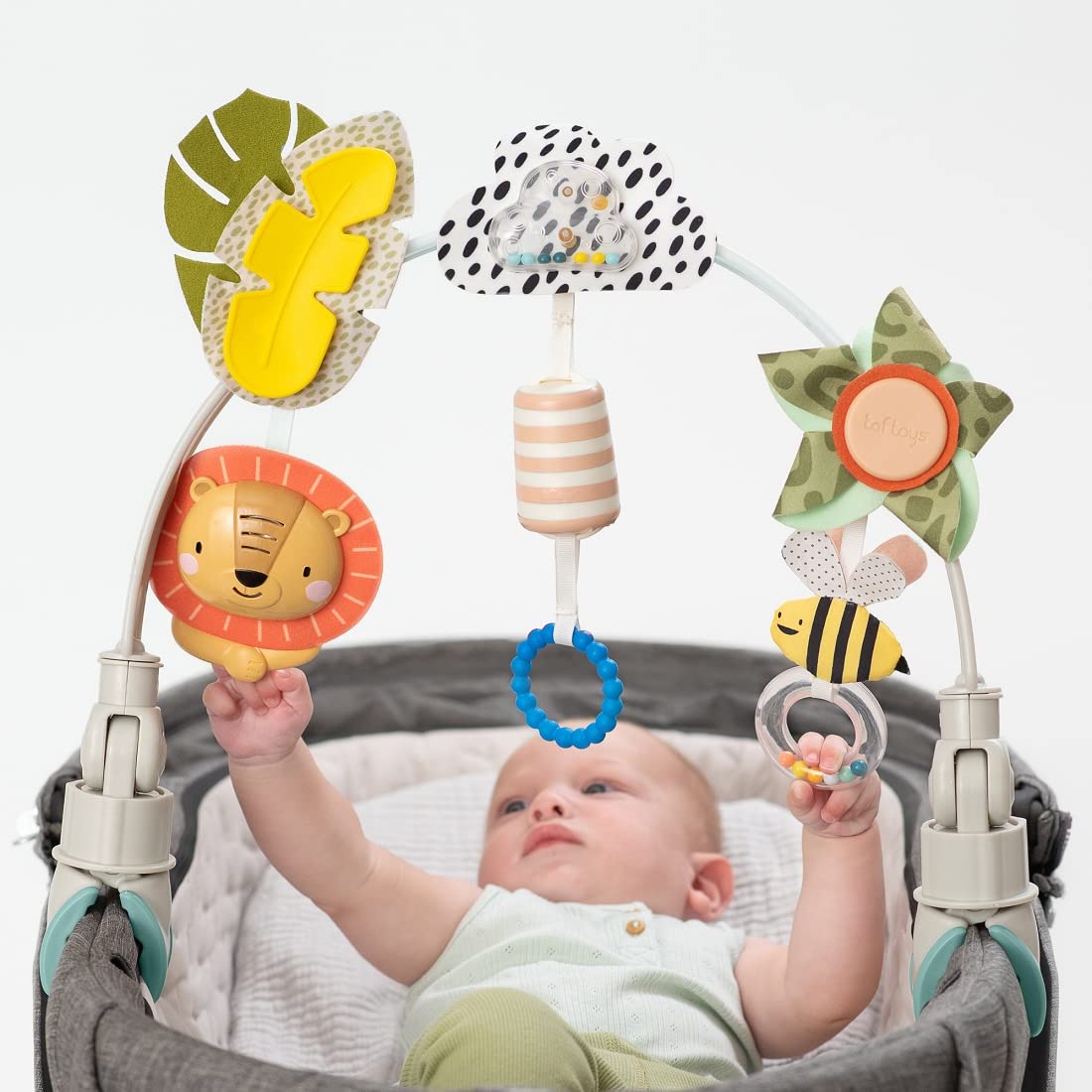 Taf Toys Savannah Adventures Baby Activity Arch with Sensory Toys for Newborns 3-6 Months - Stimulates Motor Skills & Sensory Development - Perfect for Strollers, Bassinets, and Cribs - Ideal for Tummy Time & Early Learning Play