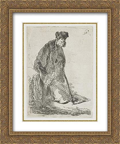 Rembrandt Museum Art Print - Man in Coat with Fur Cap Leaning Against Bank - 20x24 Gold Ornate Framed Wall Art with Double Matting - Perfect for Living Room, Office or Gallery Decor