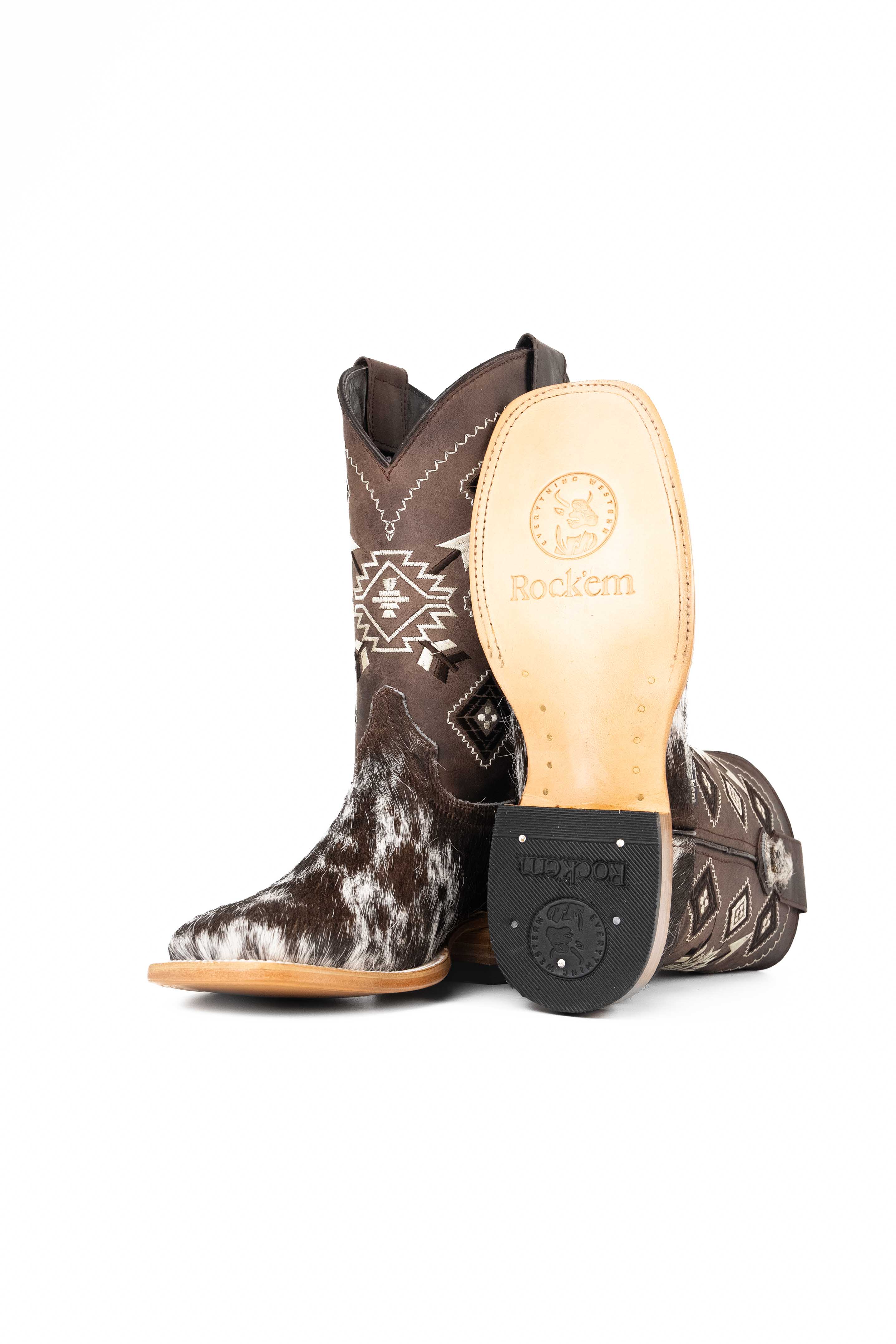 Men's Genuine Cowhide Square Toe Cowboy Boots - Size 7 Western Boots for Men - Durable & Comfortable Riding Boots for Country Style, Rodeo, and Outdoor Activities