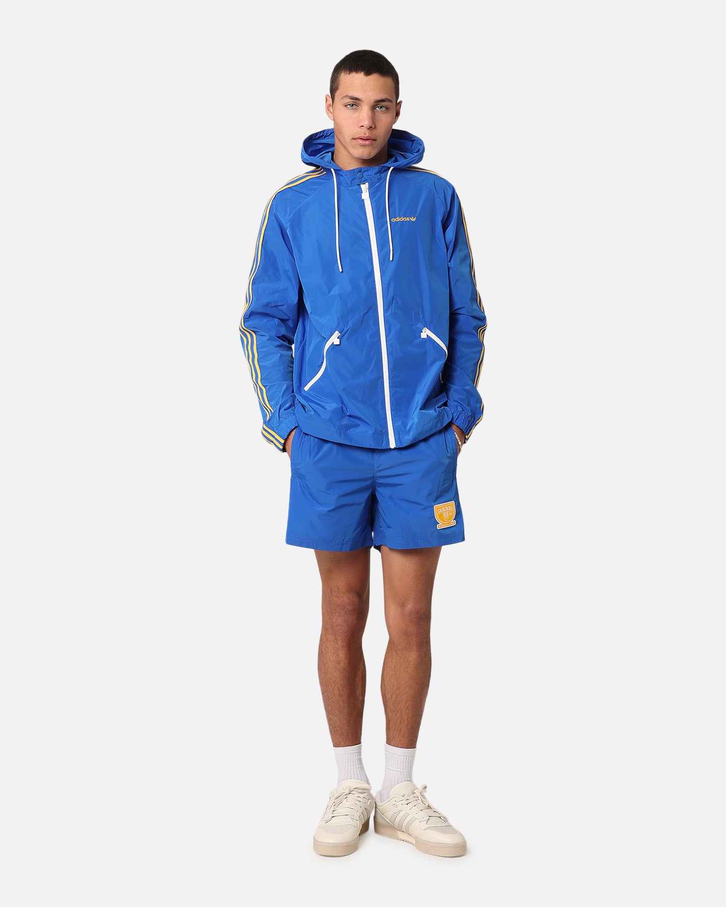 Adidas Windbreaker Jacket for Men & Women - Lightweight Water-Resistant Running Jacket with Hood - Perfect for Outdoor Sports, Jogging & Hiking - Blue