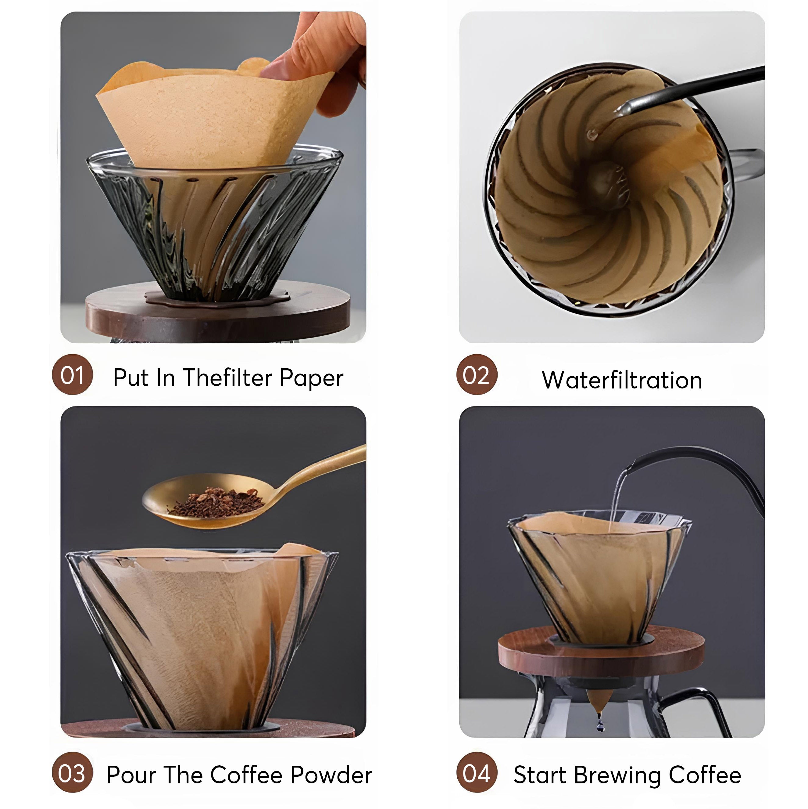 Premium V60 Coffee Dripper Set with Walnut Wood Stand & Glass Carafe - Perfect for Pour Over Brewing at Home, Office or Gifts for Coffee Lovers