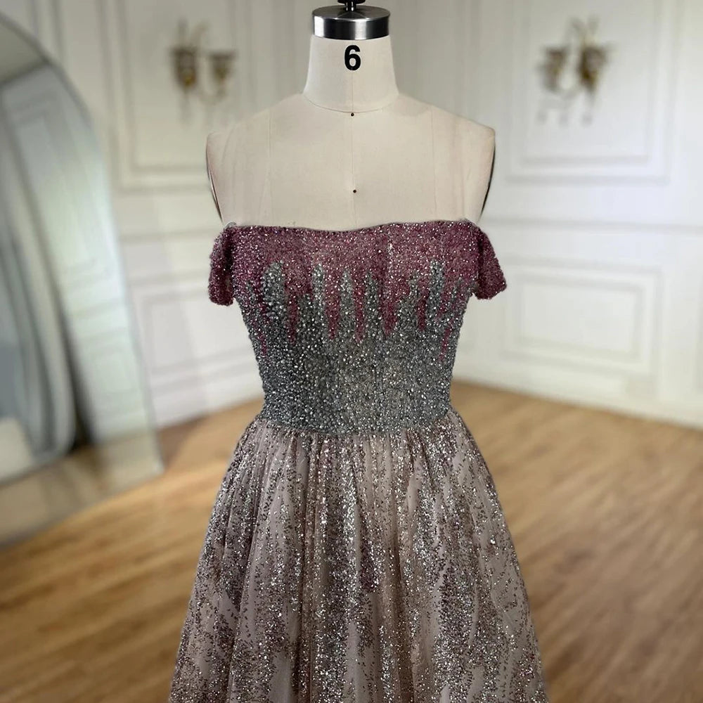 Serene Hill Pink Spaghetti Strap A-Line Beaded Luxury Dubai Long Evening Dress for Women - Wedding, Party, Prom, Gala & Formal Events 2025 (LA72507) | Elegant Floor-Length Gown for Special Occasions