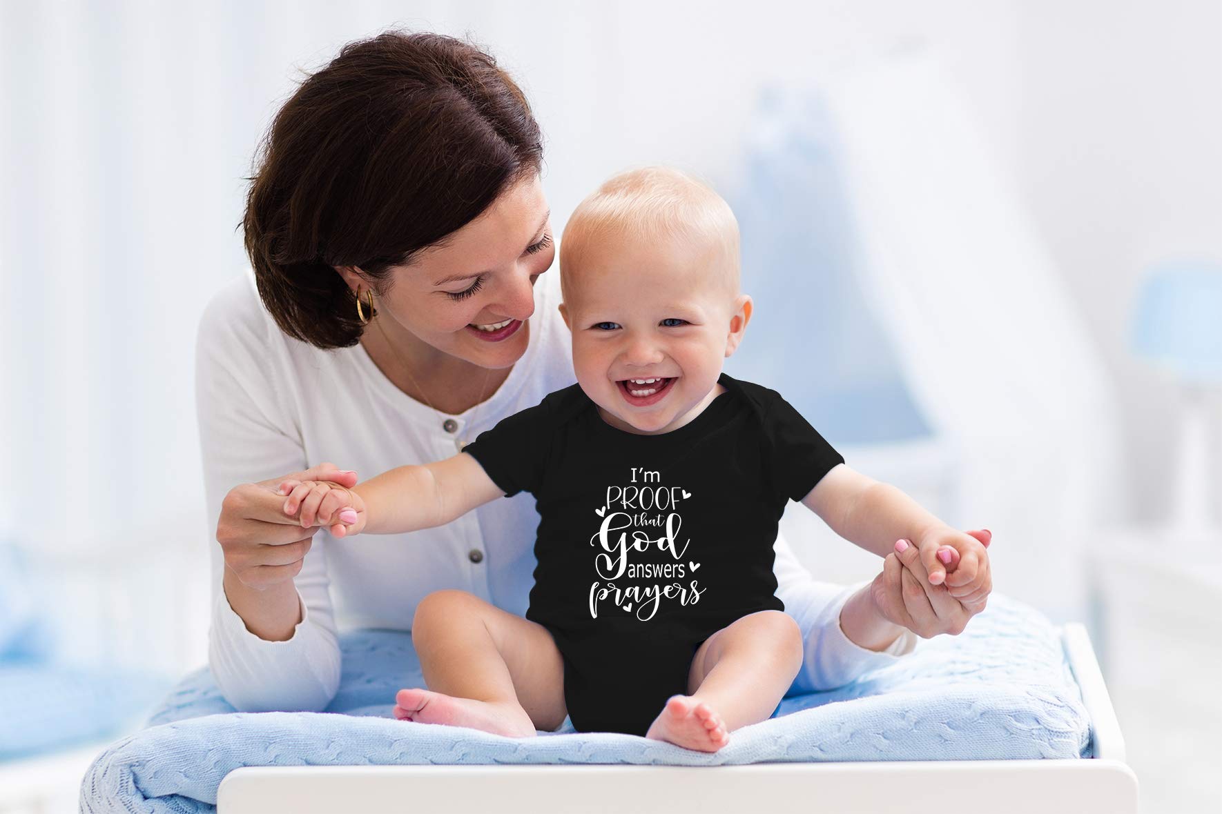 Funny Baby Bodysuit - 'I'm Proof That God Answers Prayers' Cute Newborn Romper for Boys & Girls | AW Fashions | Perfect for Church, Baptism & Family Photos