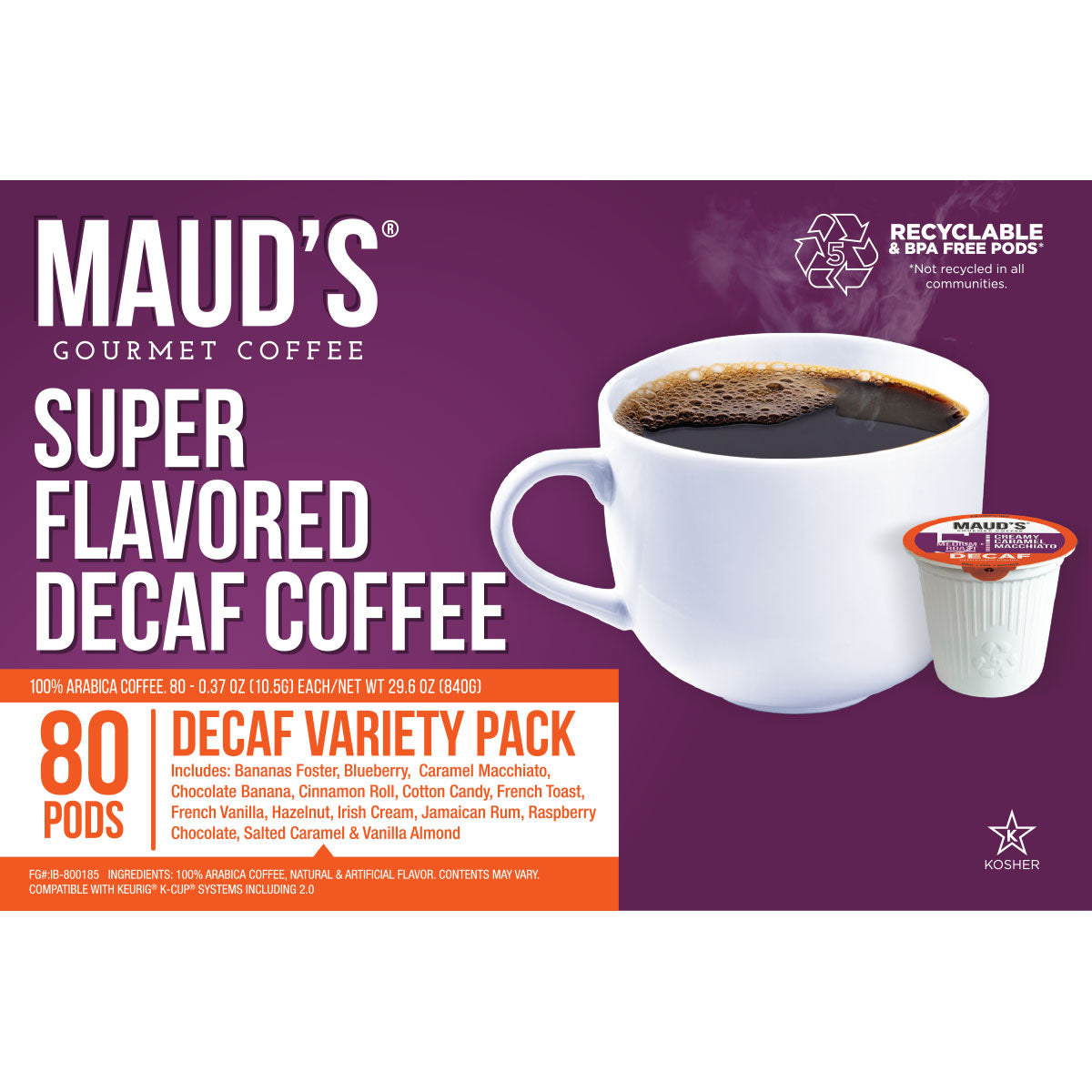 Premium Decaf Coffee Pods Variety Pack - 14 Delicious Flavors by Maud's | Perfect for Home, Office & Gifting | Compatible with Keurig 2.0 Machines