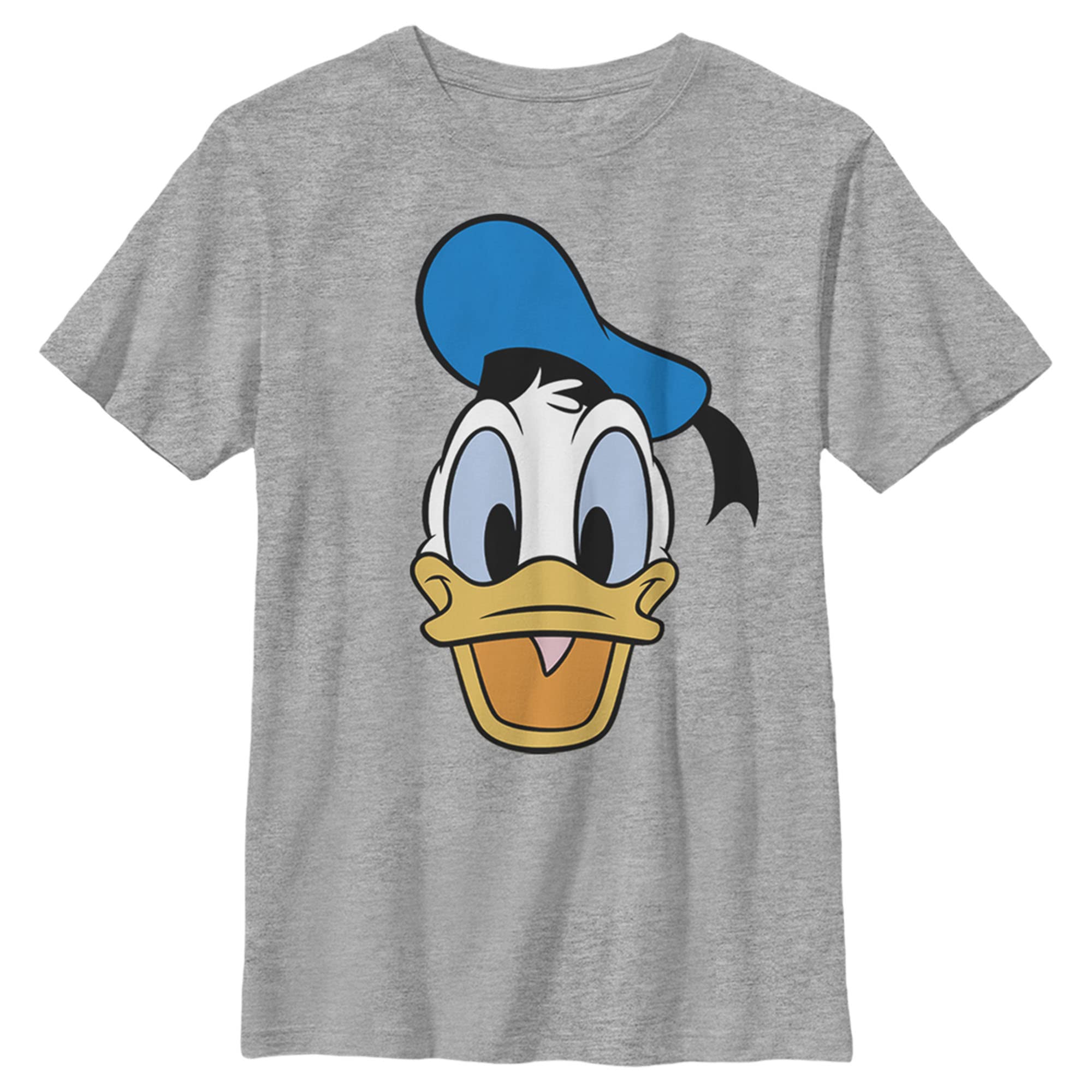 Disney Donald Duck Big Face Graphic Boys Heather Grey Crewneck T-Shirt - Soft Cotton Casual Tee for Kids, Playdates & Everyday Wear