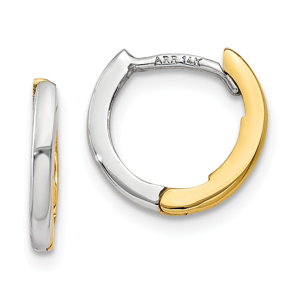 14K Two Tone Gold Mini 1.35mm Hinged Hoop Earrings for Women - Dainty Everyday Stud Earrings for Work, Date Night & Gifts