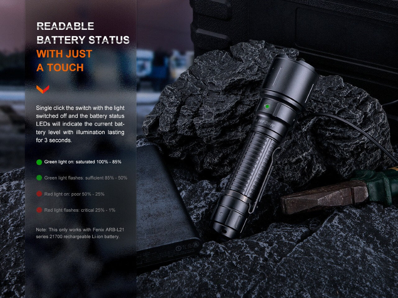 Fenix WF26R Rechargeable LED Work Flashlight with Cradle Charging - Bright, Durable for Camping, Hiking, and Emergency Use
