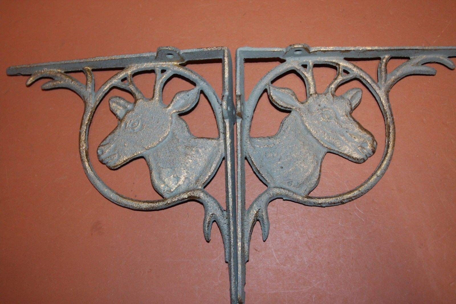 Deer Antler Wall Mount Decor - Set of 6 Cast Iron Shelf Brackets & Key Hooks for Rustic Cabin, Hunting Lodge, or Western Home Decor | Durable Deer Hunter Themed Storage Solution