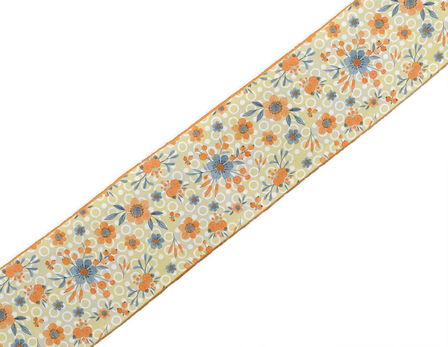 Orange Circle Berries & Primula Stripe Floral Printed Velvet Ribbon Trim - 9 Yards x 4 Inches Wide - Premium Craft Lace for Sewing, DIY Projects, Gift Wrapping, Hair Bows and Home Decor Accessories