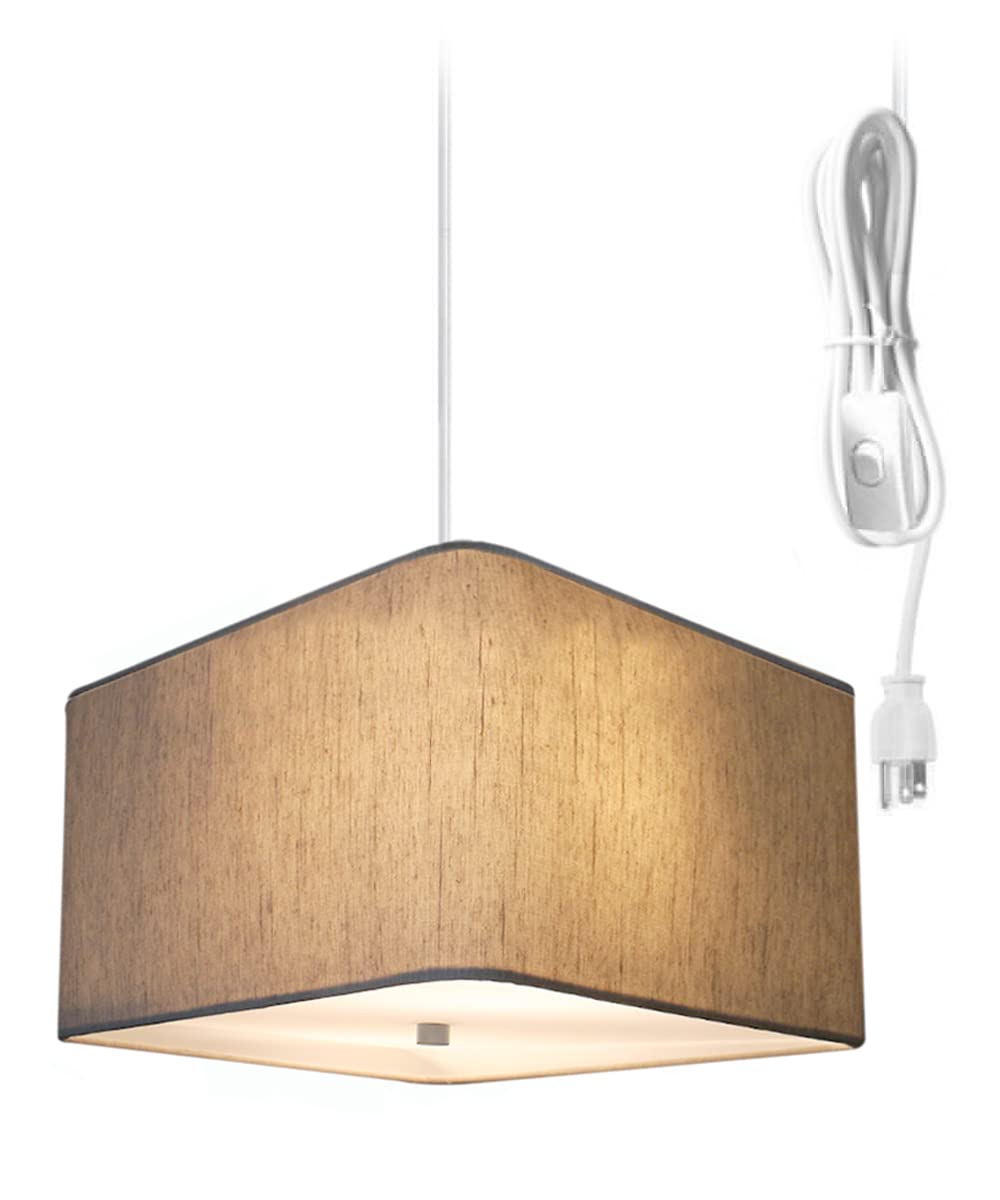 HomeConcept 2-Light Plug-in Swag Pendant with Diffuser - 16 Inch Textured Oatmeal Finish & White Cord - Perfect for Kitchen Island, Dining Room or Bedroom Lighting