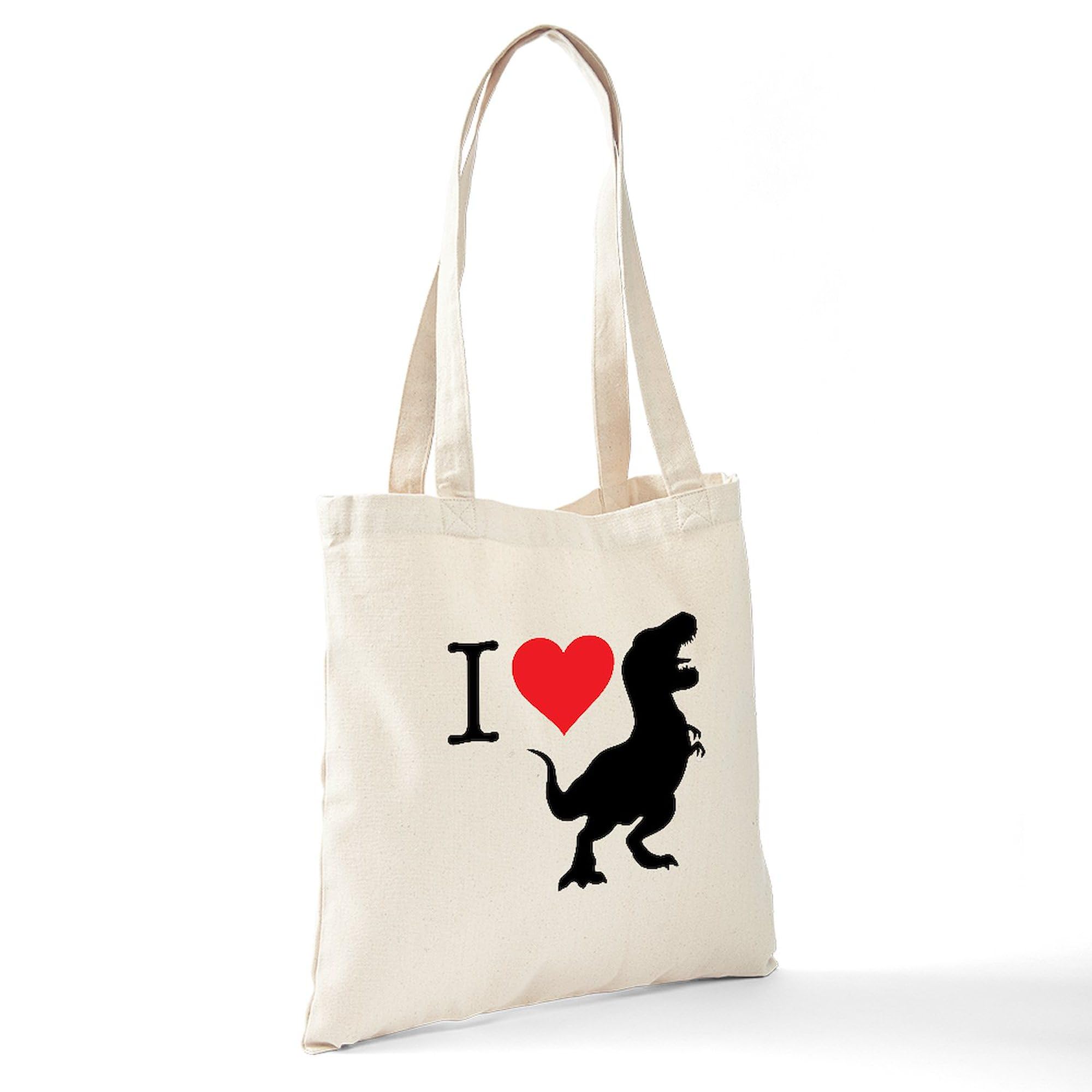 I Love T Rex Natural Canvas Tote Bag - Reusable Grocery Shopping Bag for Dinosaur Lovers, Eco-Friendly & Durable (Perfect for School, Work, or Farmers Market)