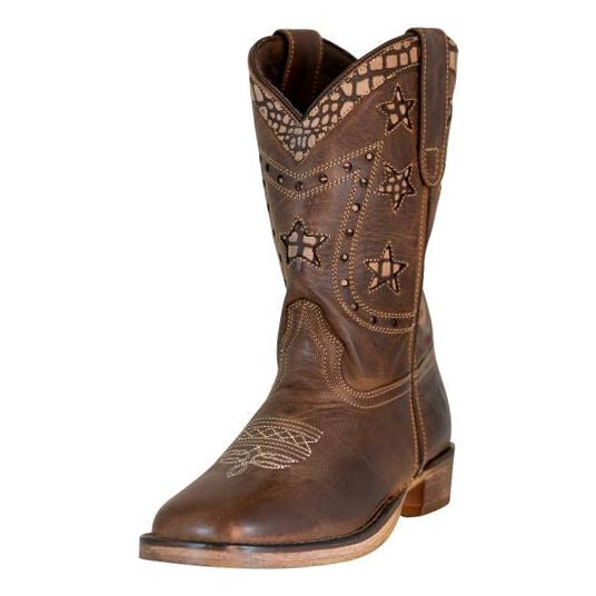 TuffRider Youth Rocky Mountain Star Snake Printed Square Toe Western Boots for Girls & Boys - Durable Riding Boots for Horseback, Rodeo & Country Fashion