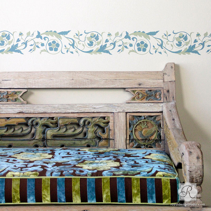 Venezia Floral Vine Border Stencil by Alison Woolley - DIY Home Decor, Wall Painting, Furniture Upcycling & Craft Projects