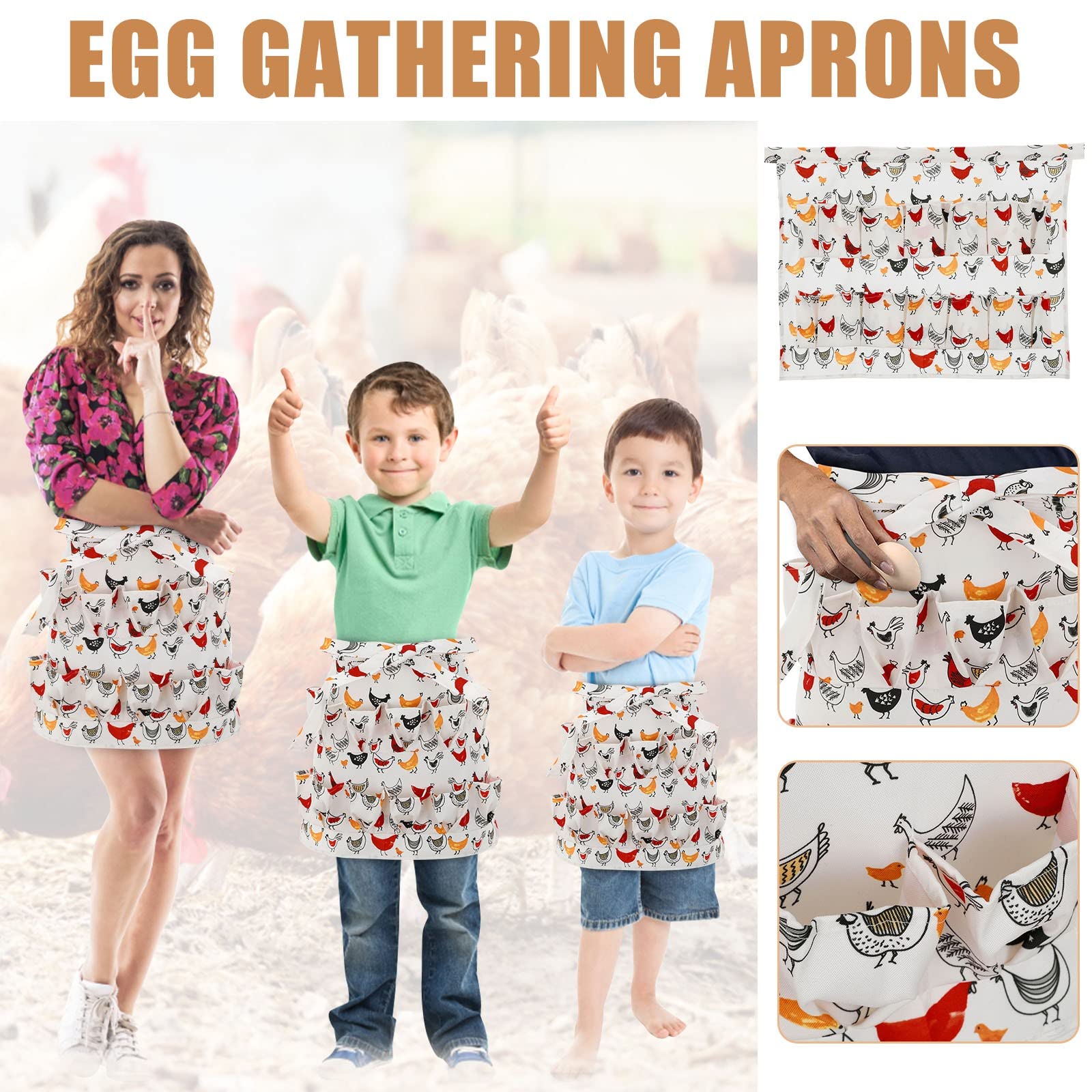 KJGHJ Chicken Eggs Apron with Pockets - Rooster Themed Kitchen Apron for Egg Collecting & Farm Work - Perfect for Chicken Farmers, Backyard Poultry Keepers & Egg Gathering