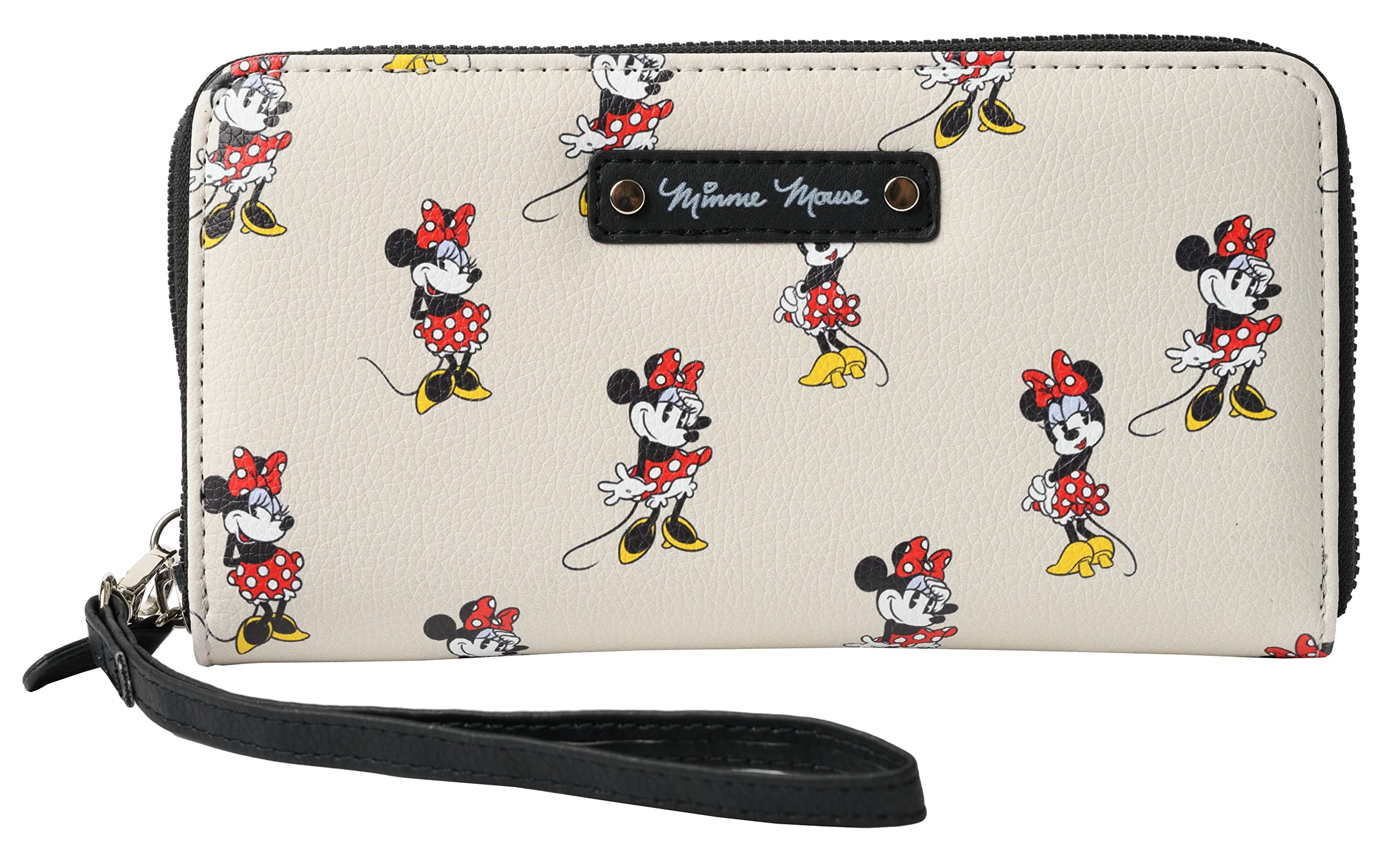 Disney Minnie Mouse Cream Faux Leather Wallet Wristlet Zip Clutch - Stylish Crossbody Bag for Women, Perfect for Shopping, Travel & Everyday Use