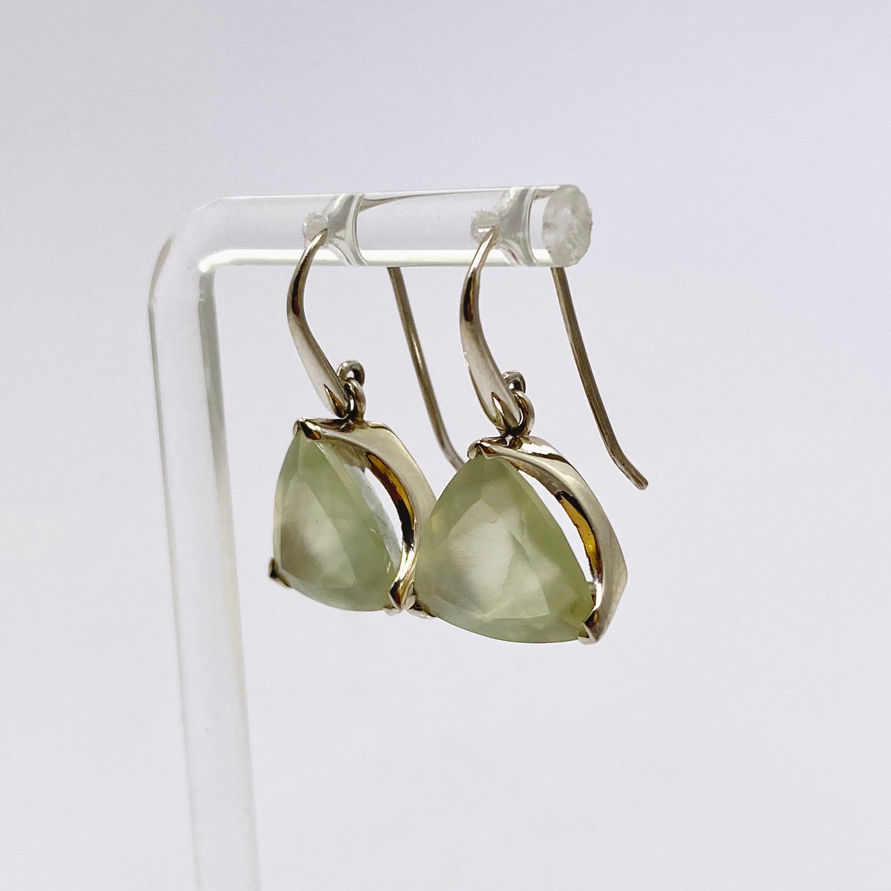 Prehnite Triangular Faceted Earrings for Women - Dainty Gold Geometric Stud Earrings - Perfect for Everyday Wear, Office & Special Occasions