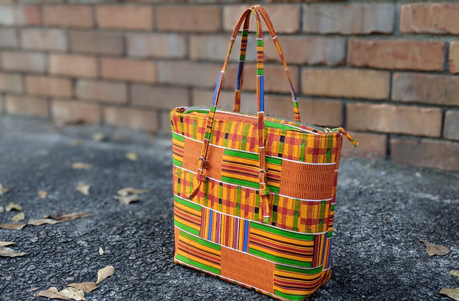 Handmade African Print Kente Tote Bag - Authentic African Style Women's Handbag DPAPKB52 for Shopping, Travel & Casual Outings