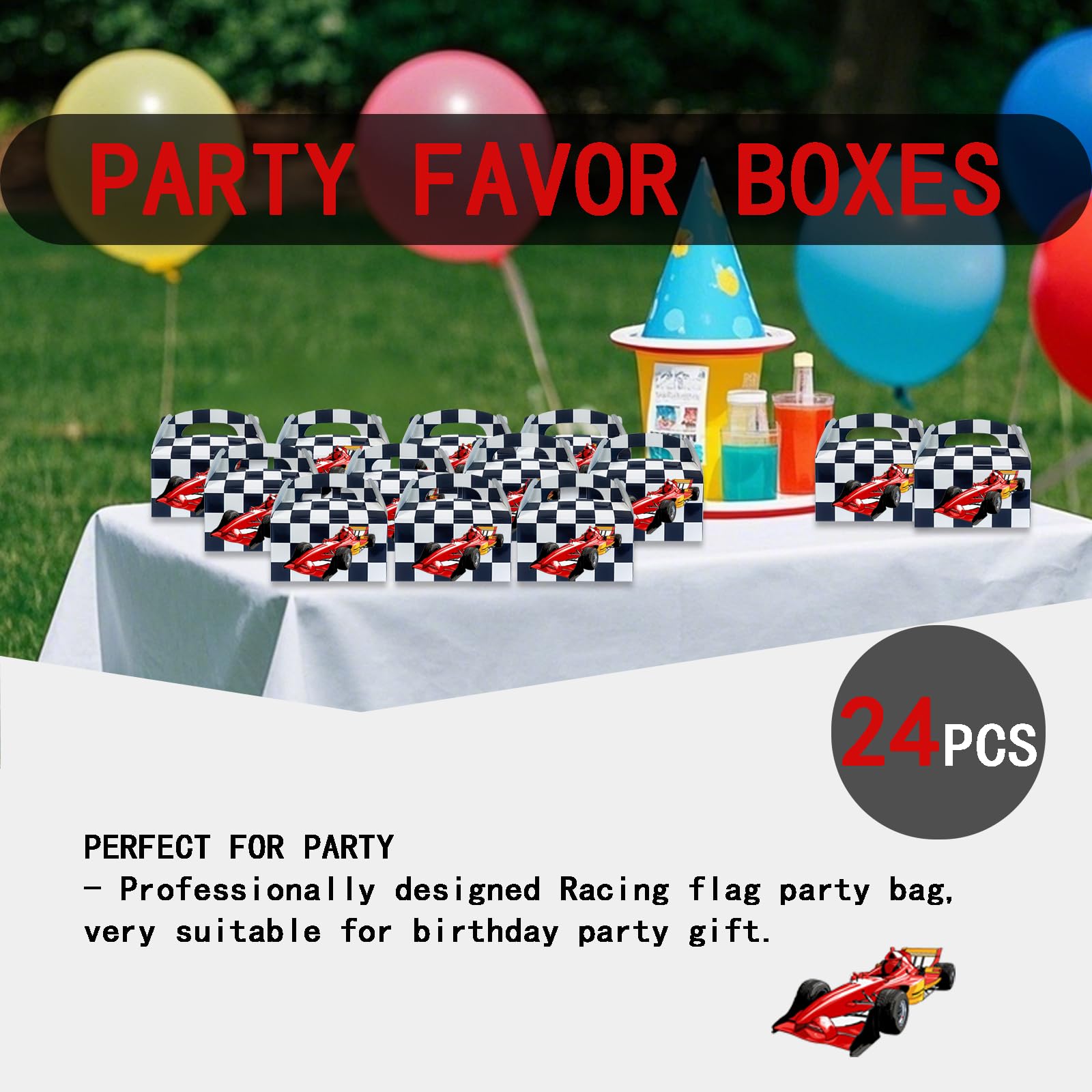 Adorox 24-Piece Checkered Racing Treat Box Set - Race Car Themed Party Favors, Kids Birthday Party Supplies, Gift Boxes, Party Decorations for Boys & Girls - Perfect for Race Car Birthday Parties, Baby Showers & Themed Events