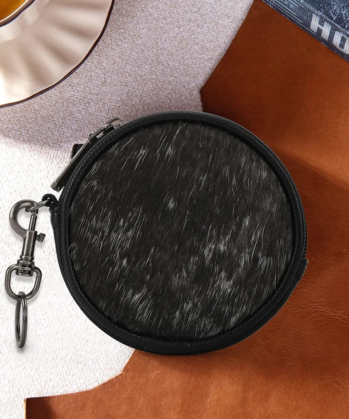 Wrangler Genuine Cowhide Hair-On Coin Purse - Stylish Leather Wallet for Women & Men - Perfect for Travel, Shopping, and Everyday Use