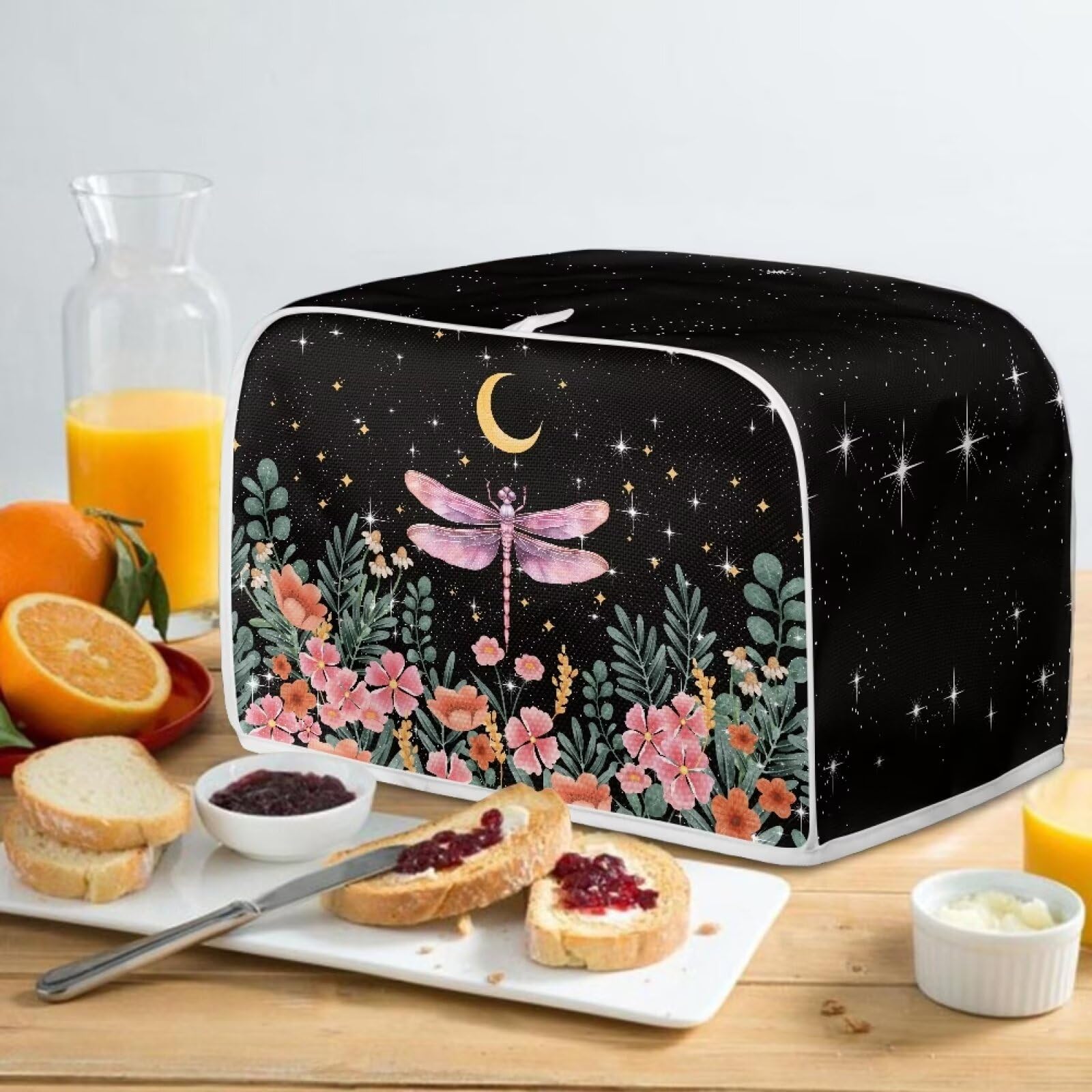 Dragonfly Moon Toaster Cover - Waterproof Fingerprint-Resistant Bread Toaster Protector | Compatible with Most 4-Slice Toasters | Perfect for Kitchen, Breakfast Nook & Small Appliance Protection