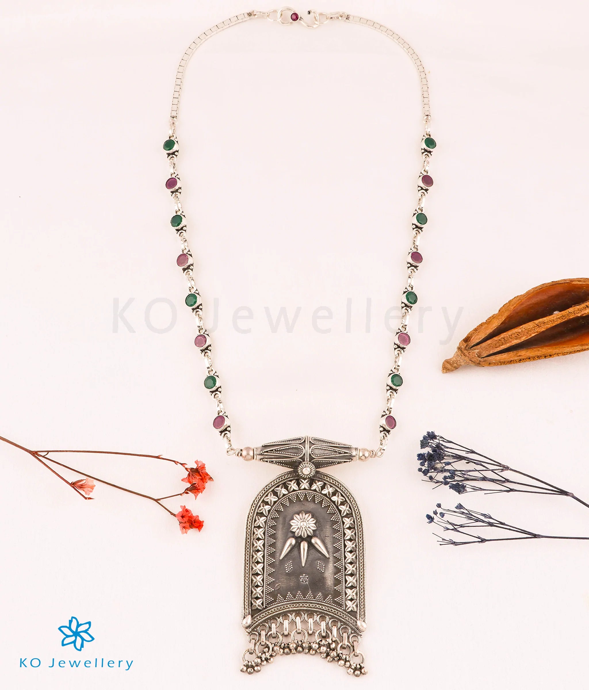 Ayana Silver Antique Gemstone Necklace - Vintage Bohemian Jewelry for Women - Perfect for Weddings, Parties & Special Occasions