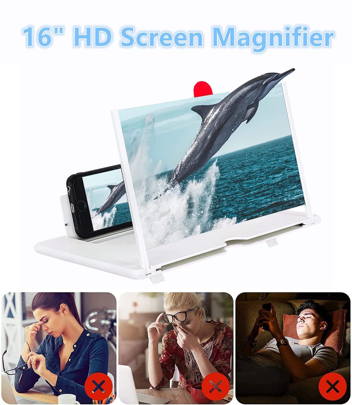 14 Inch Foldable Screen Magnifier for Smartphones - Portable Phone Stand & Video Enlarger for Movies, Gaming & Projector Use - White (Compatible with iPhone & Android) - Perfect for Home Entertainment, Travel & Office Presentations