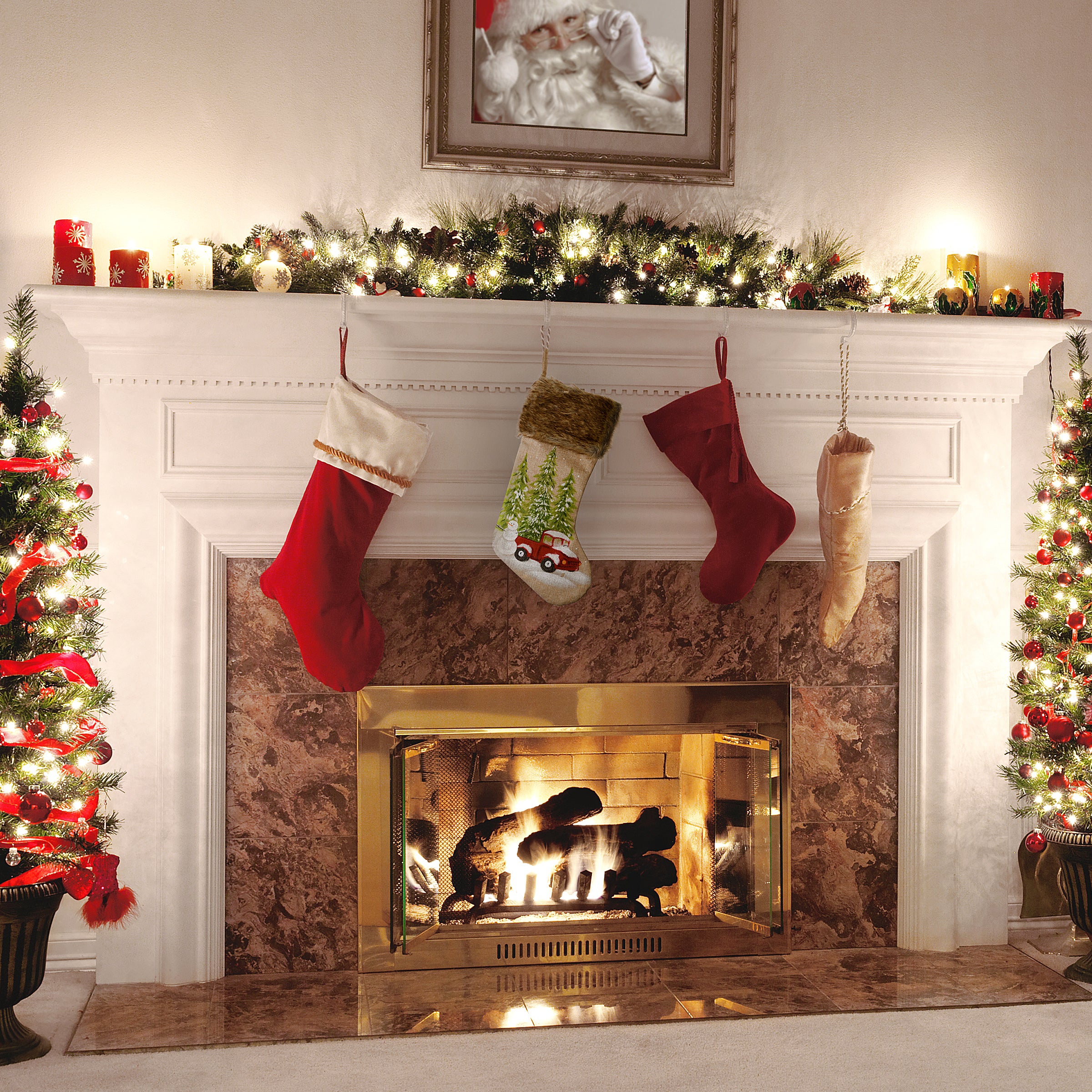 21 Inch Alpine Collection Red Truck Christmas Stocking - Festive Holiday Decor for Fireplace Mantel, Tree, and Home Decorations