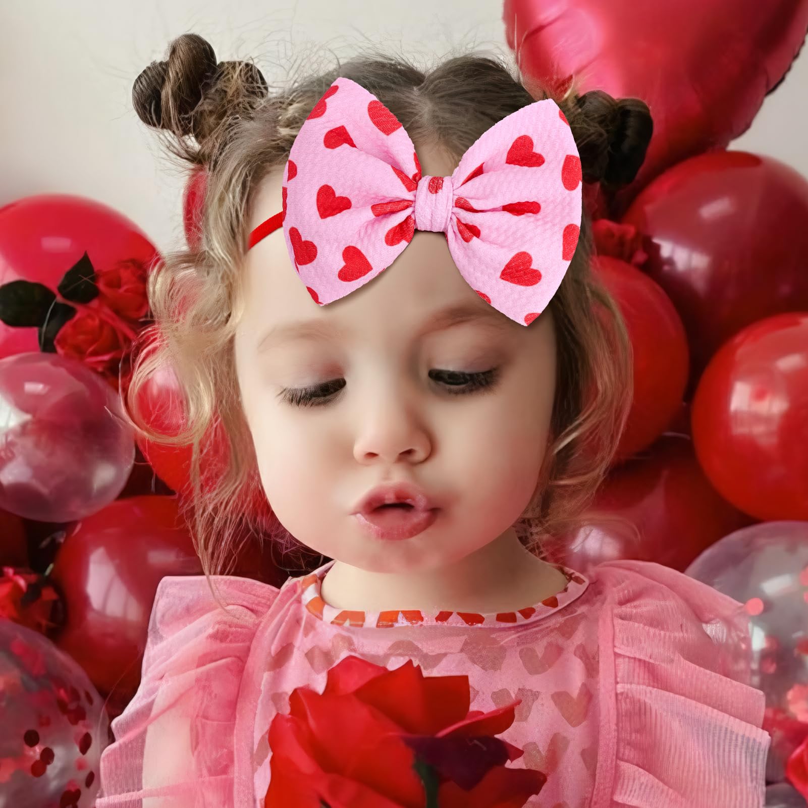 Baby Girl Hair Bows - Pink Heart Headband for Newborn & Toddler - Party & Photo Outfits