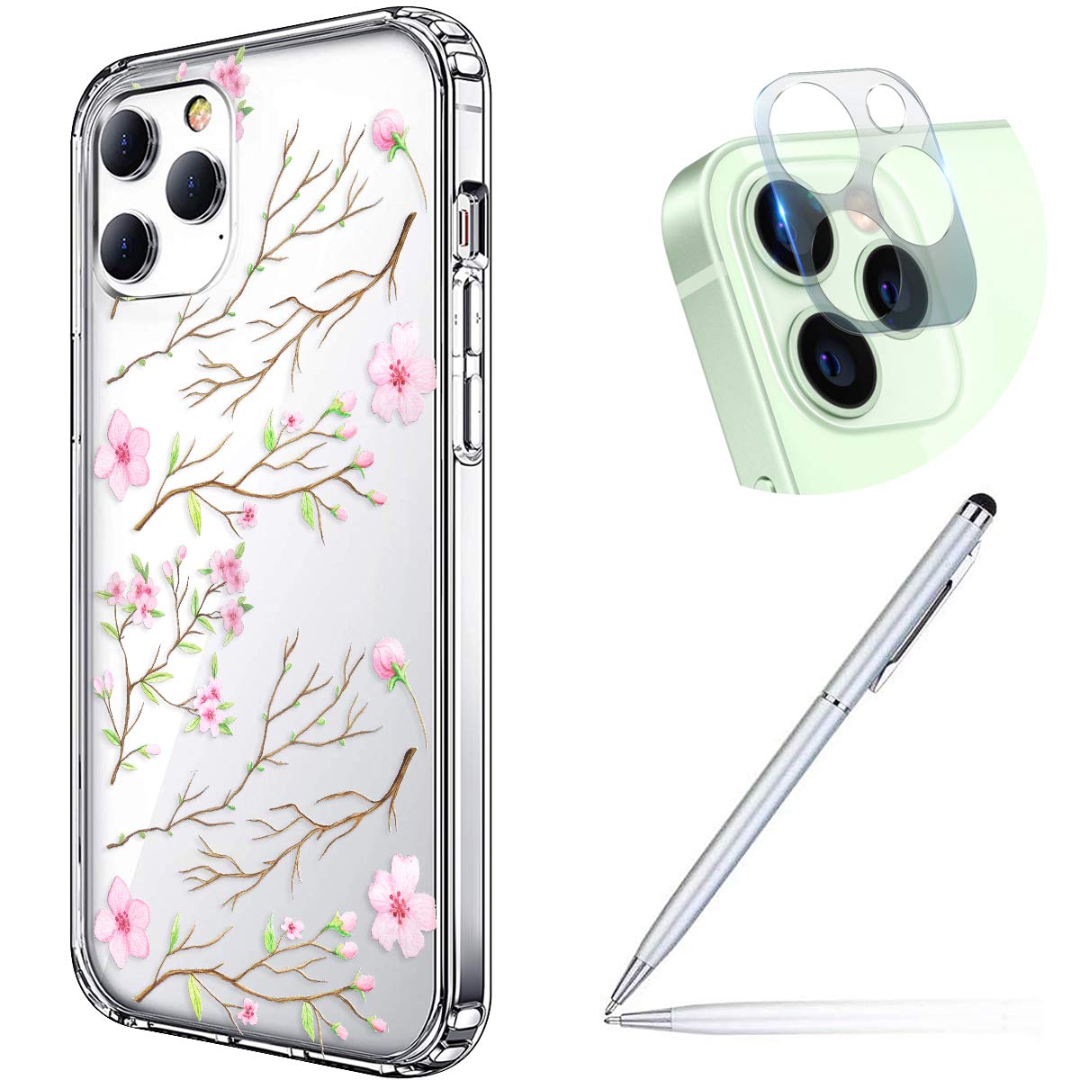 Clear Soft Silicone Gel TPU Case for iPhone 12 Pro with Floral Embossed Design - Protective Phone Cover with Bumper & Camera Lens Protector | Perfect for Women & Girls, Everyday Use & Gift Giving