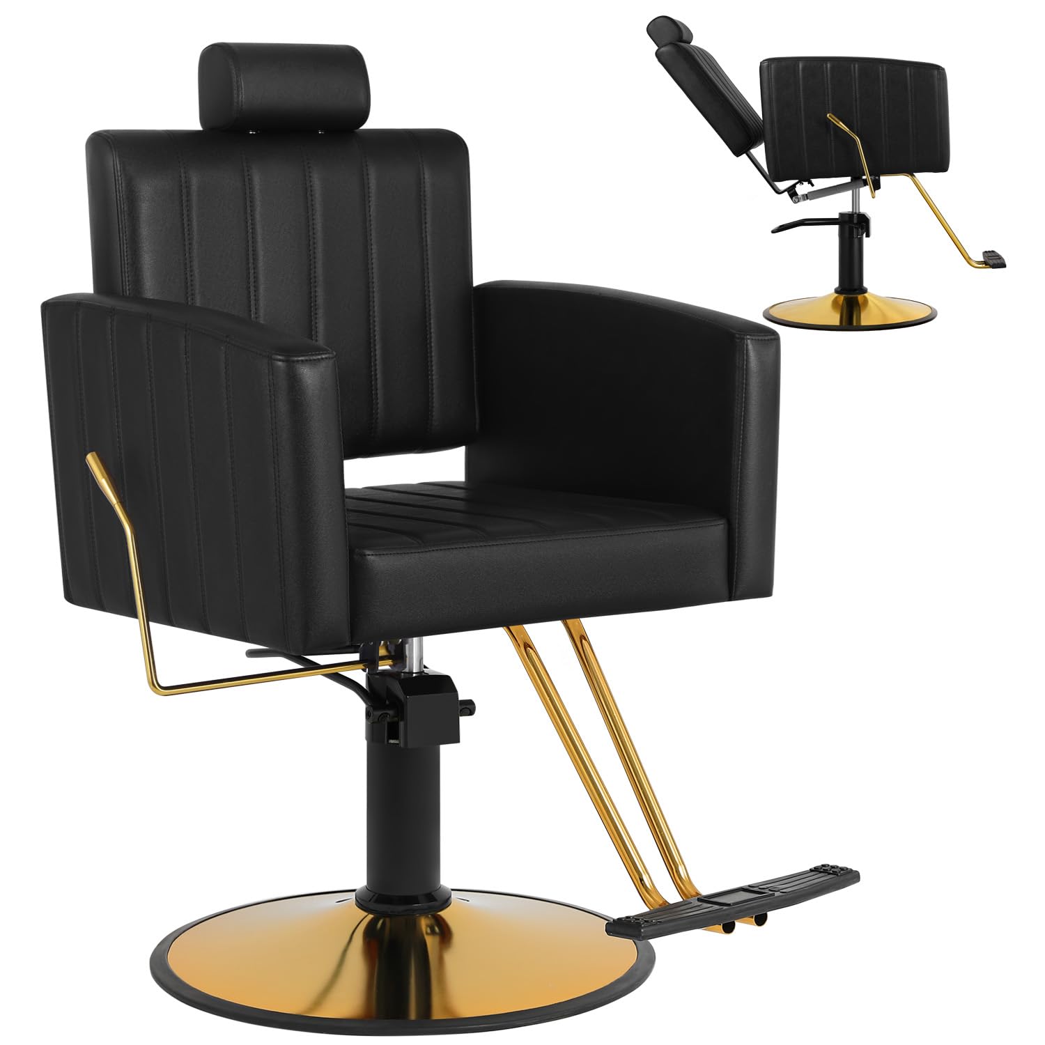 Professional Black Salon Chair for Hair Stylists - 90°-135° Reclining Barber Chair with Hydraulic Pump, 360° Swivel - Multi-Function Hair Styling, Shampoo, Tattoo & Braiding Chair for Barbershops & Salons - Perfect for Haircuts, Coloring, Shampooing & Tattoo Services