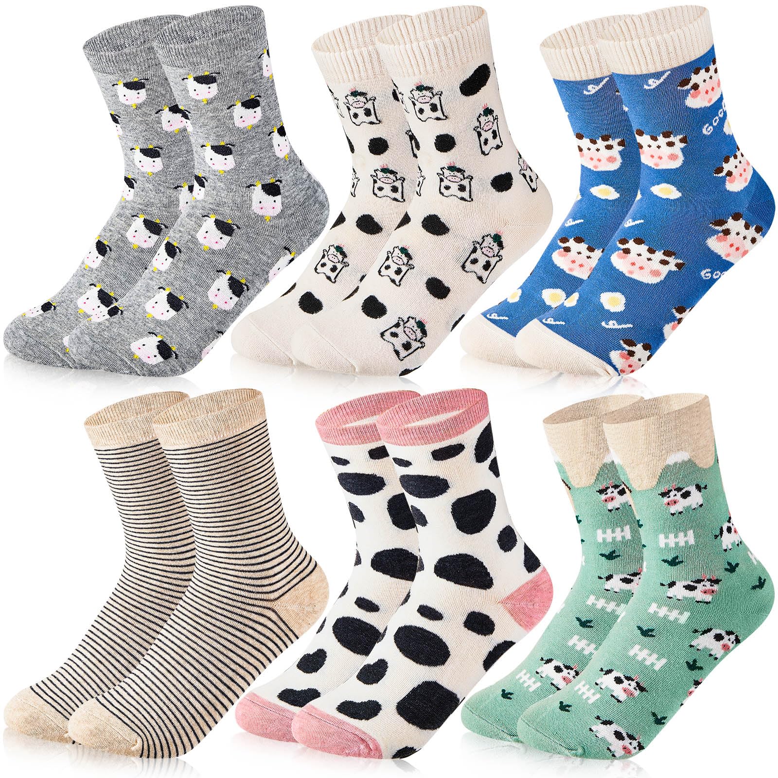 Geyoga 6 Pairs Women's Cow Print Fuzzy Socks - Warm Winter Novelty Animal Crew Socks with Cute Cow Design, Soft & Cozy Funny Socks for Women - Perfect Gift for Christmas, Coworkers & Animal Lovers - Great for Cold Weather, Lounge Wear & Themed Parties