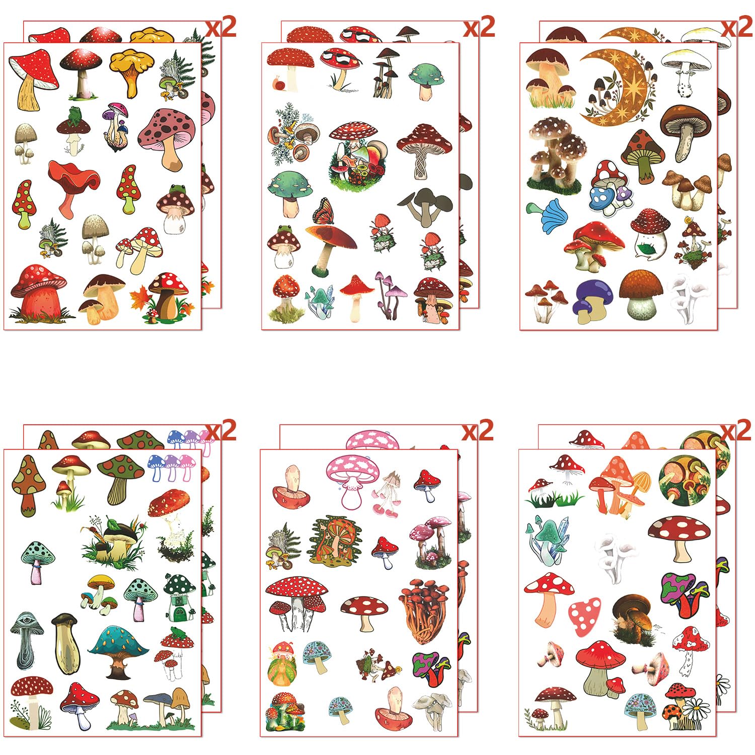 12 Sheets Mushroom Temporary Tattoos for Kids - Cute Fake Tattoo Stickers for Boys & Girls, Mushroom Party Supplies, Birthday Decorations, Classroom Rewards & Game Prizes - Perfect for Birthday Parties, Halloween Costumes & Fun Activities