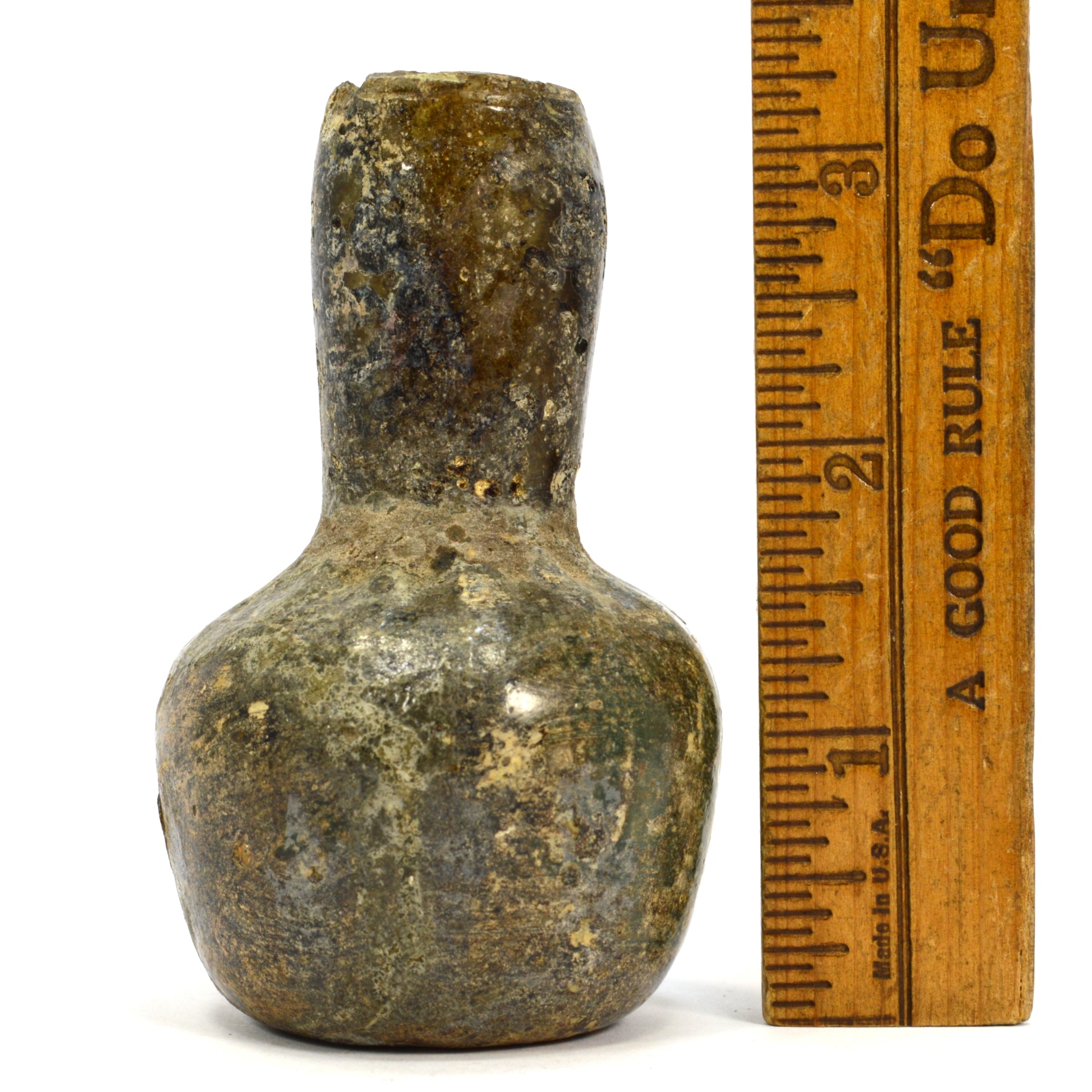 Ancient Roman Free-Blown Glass Flask Bottle Vessel 3.25