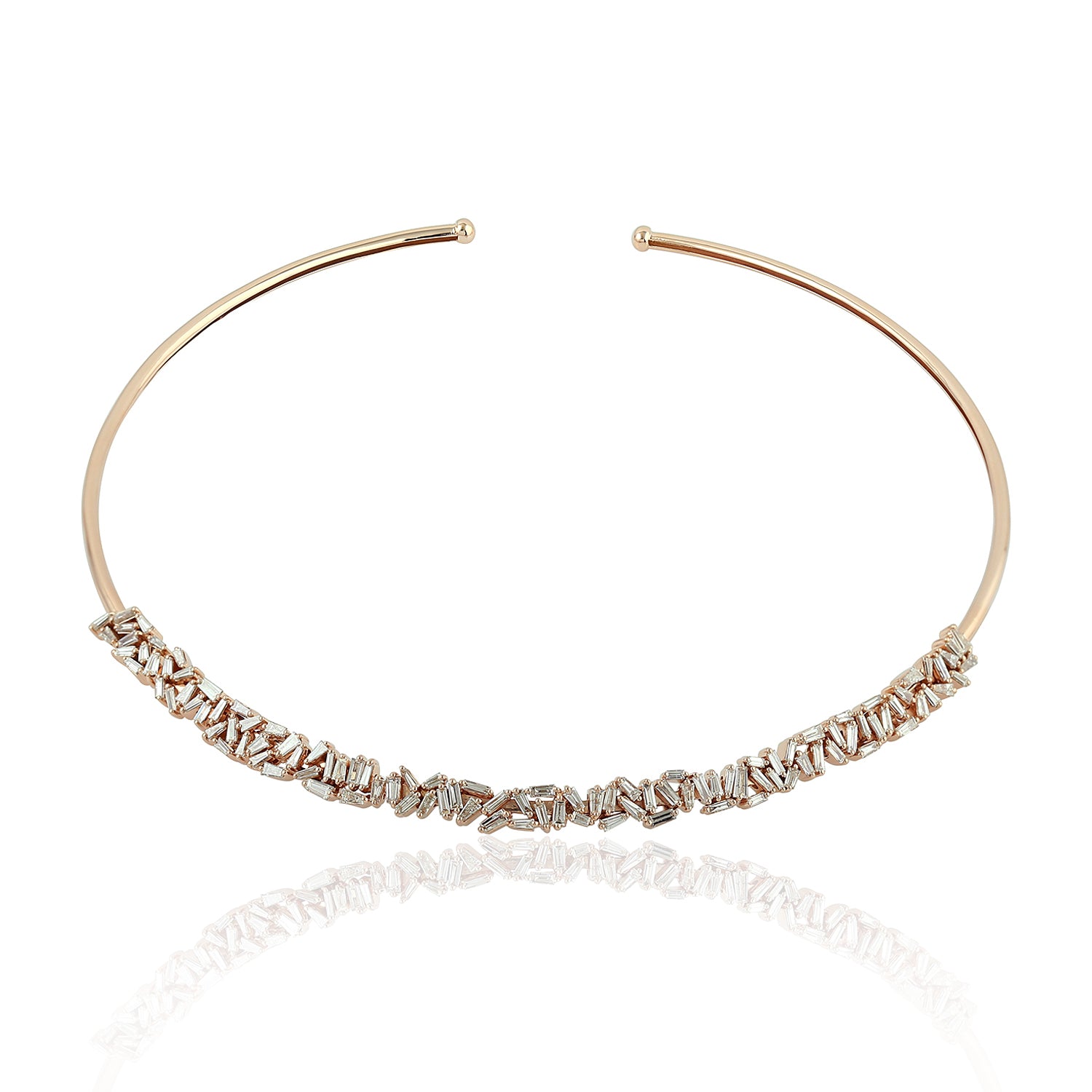 18K Rose Gold Baguette Diamond Cuff Necklace - Handmade Solid Gold Jewelry for Women - Perfect Gift for Anniversary, Wedding & Special Occasions