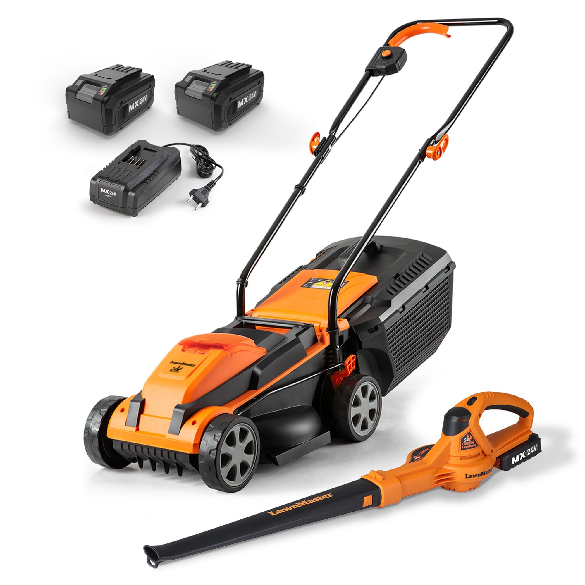 LawnMaster 24V Max 13-Inch Cordless Lawn Mower & Leaf Blower Combo with 2x4.0Ah Batteries & Charger - Perfect for Small to Medium Yards, Patios & Garden Maintenance