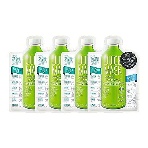Ariul Pore Cleansing Face Mask - Hydrating & Brightening Sheet Mask with Spearmint & Green Apple Juice, 100% Natural Botanical Ingredients for Balanced Skin (Pack of 4) | Perfect for Daily Skincare Routine, Spa Day, or Travel Essentials