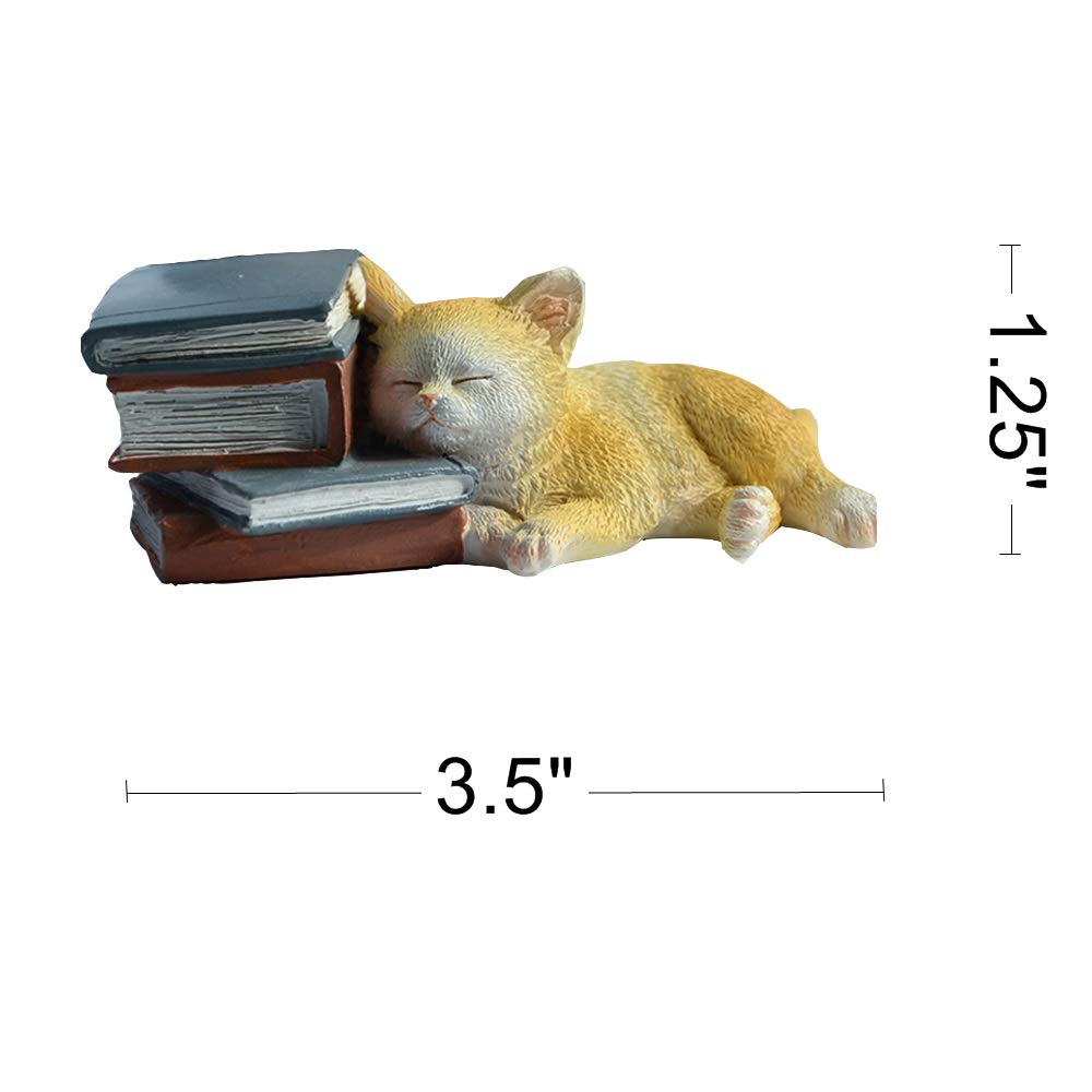 Miniature Cat with Book Statue - Cute Book Lover Figurine for Home Decor, Office Desk, and Bookshelf Display | Perfect Gift for Readers and Cat Lovers