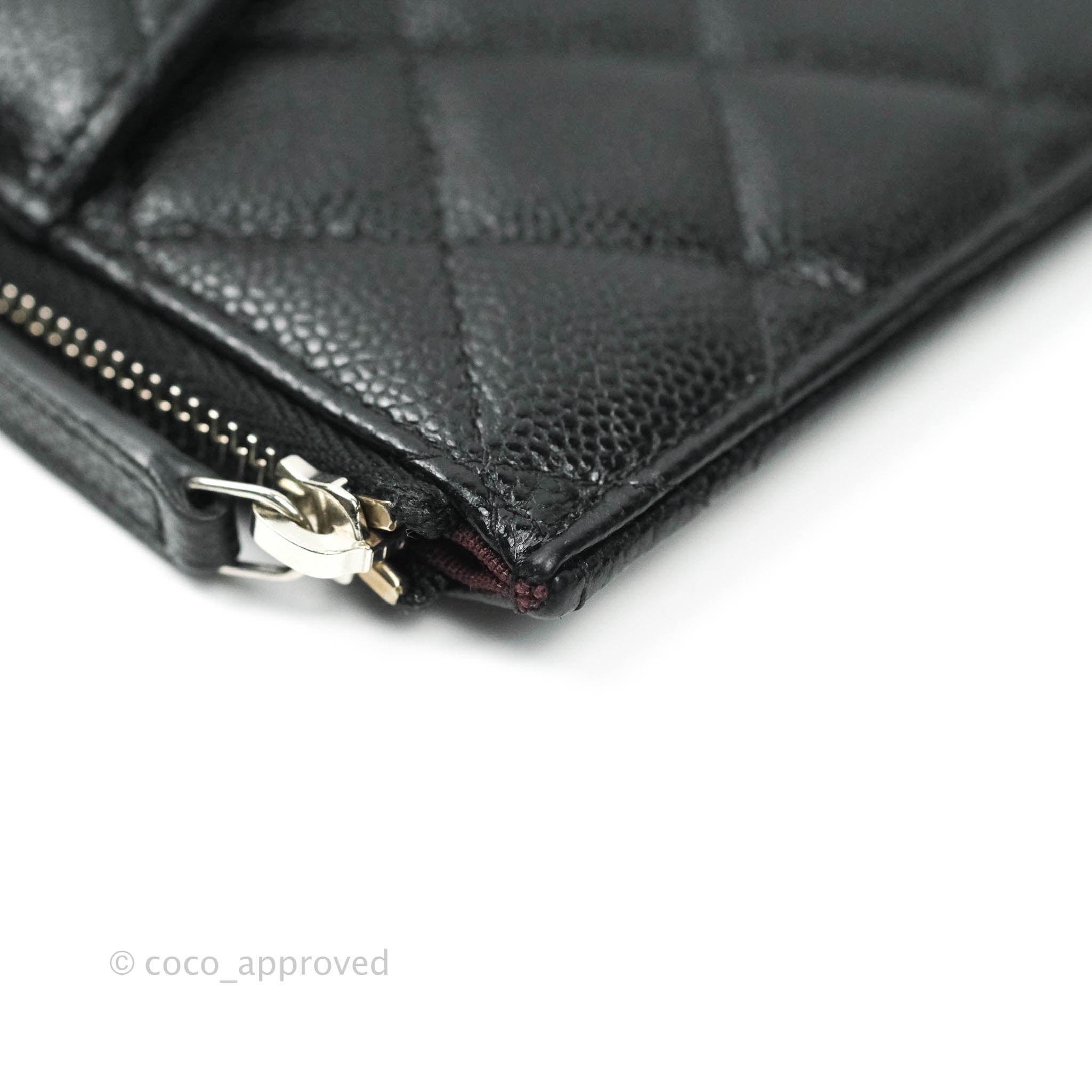 Chanel Classic Flat Black Caviar Leather Wallet Pouch with Silver Hardware - Luxury Compact Card Holder for Women | Perfect for Everyday Use, Travel & Gifts