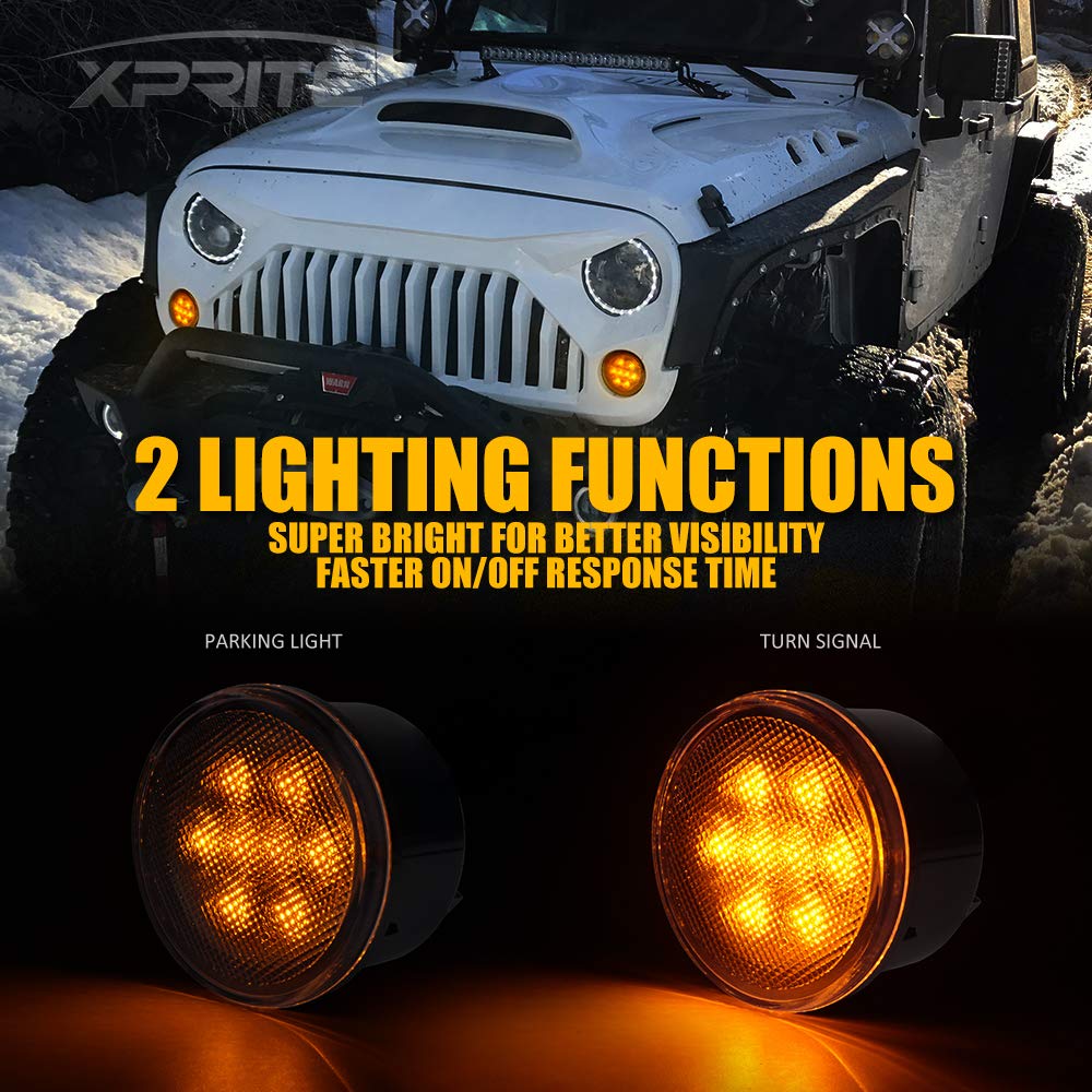 Xprite LED Turn Signal & Side Marker Lights Kit for 2007-2018 Jeep Wrangler JK & Unlimited - Clear Lens - Durable Off-Road Lighting for Enhanced Visibility & Safety