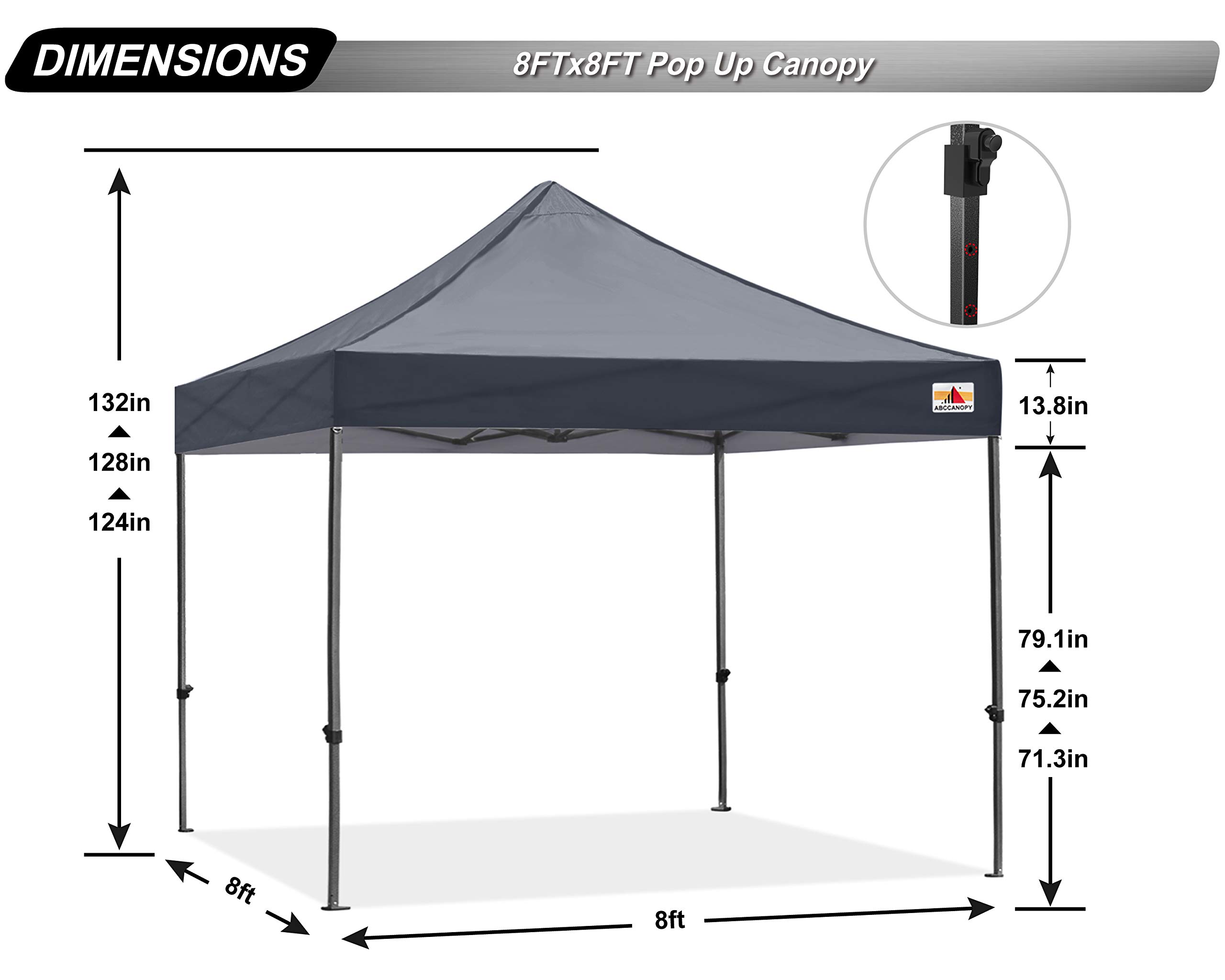 ABCCANOPY 8x8 Commercial-Series Pop Up Canopy Tent - Dark Gray - Perfect for Outdoor Events, Farmers Markets & Backyard Parties
